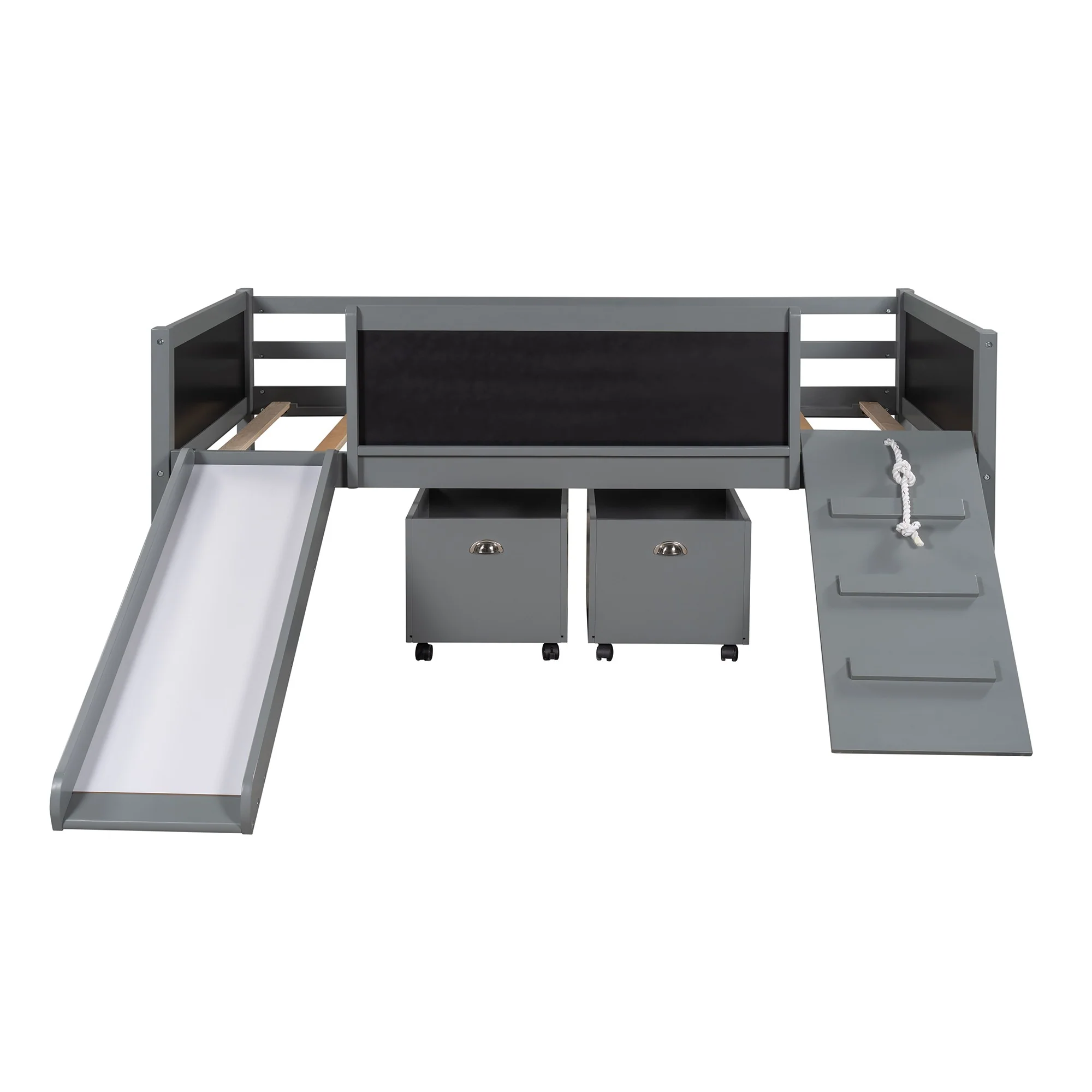 Climbing Frame Gray Twin Size Loft Bed With Slide And Storage Boxes By Homeroots - Image 3