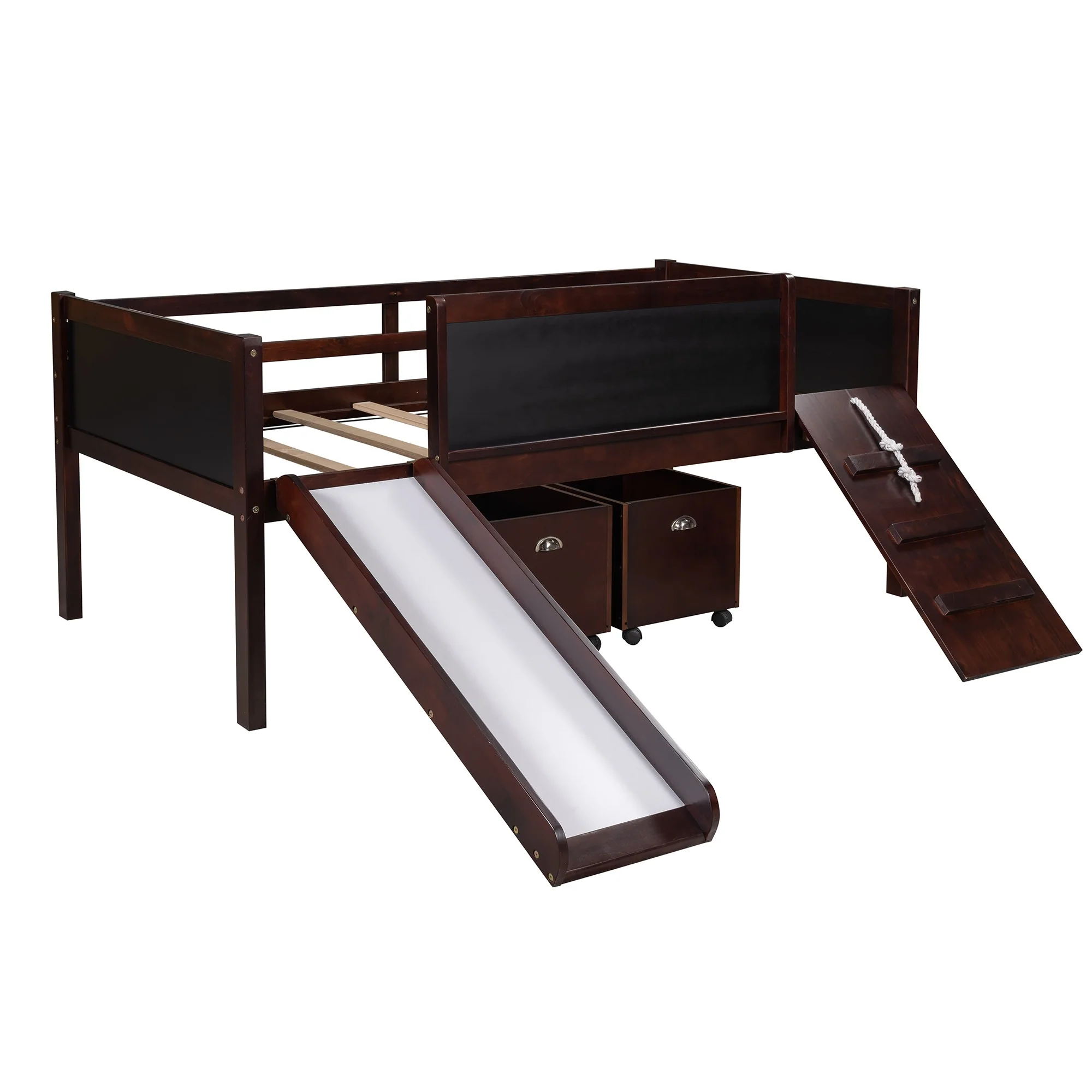 Climbing Frame Gray Twin Size Loft Bed With Slide And Storage Boxes By Homeroots - Image 30