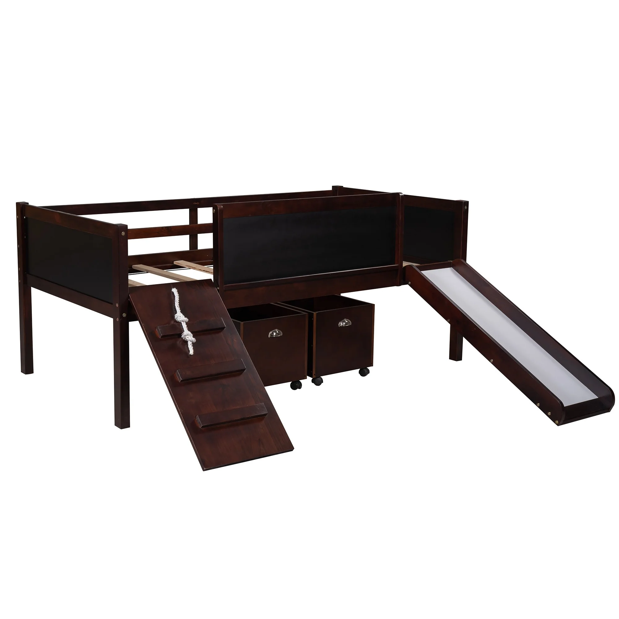 Climbing Frame Gray Twin Size Loft Bed With Slide And Storage Boxes By Homeroots - Image 31