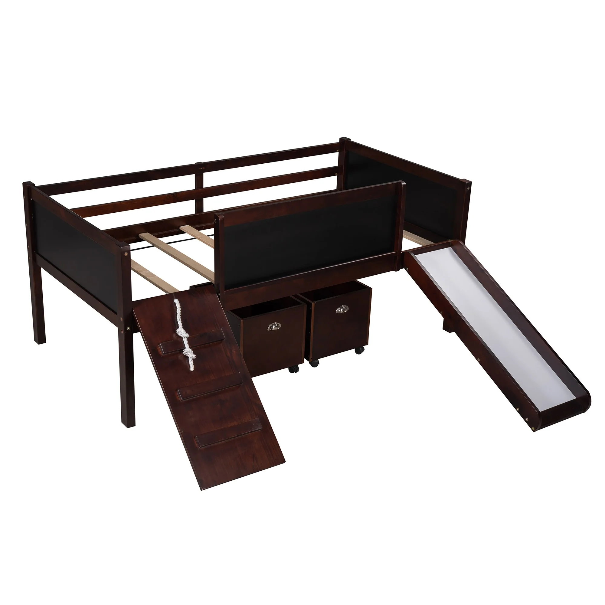 Climbing Frame Gray Twin Size Loft Bed With Slide And Storage Boxes By Homeroots - Image 34