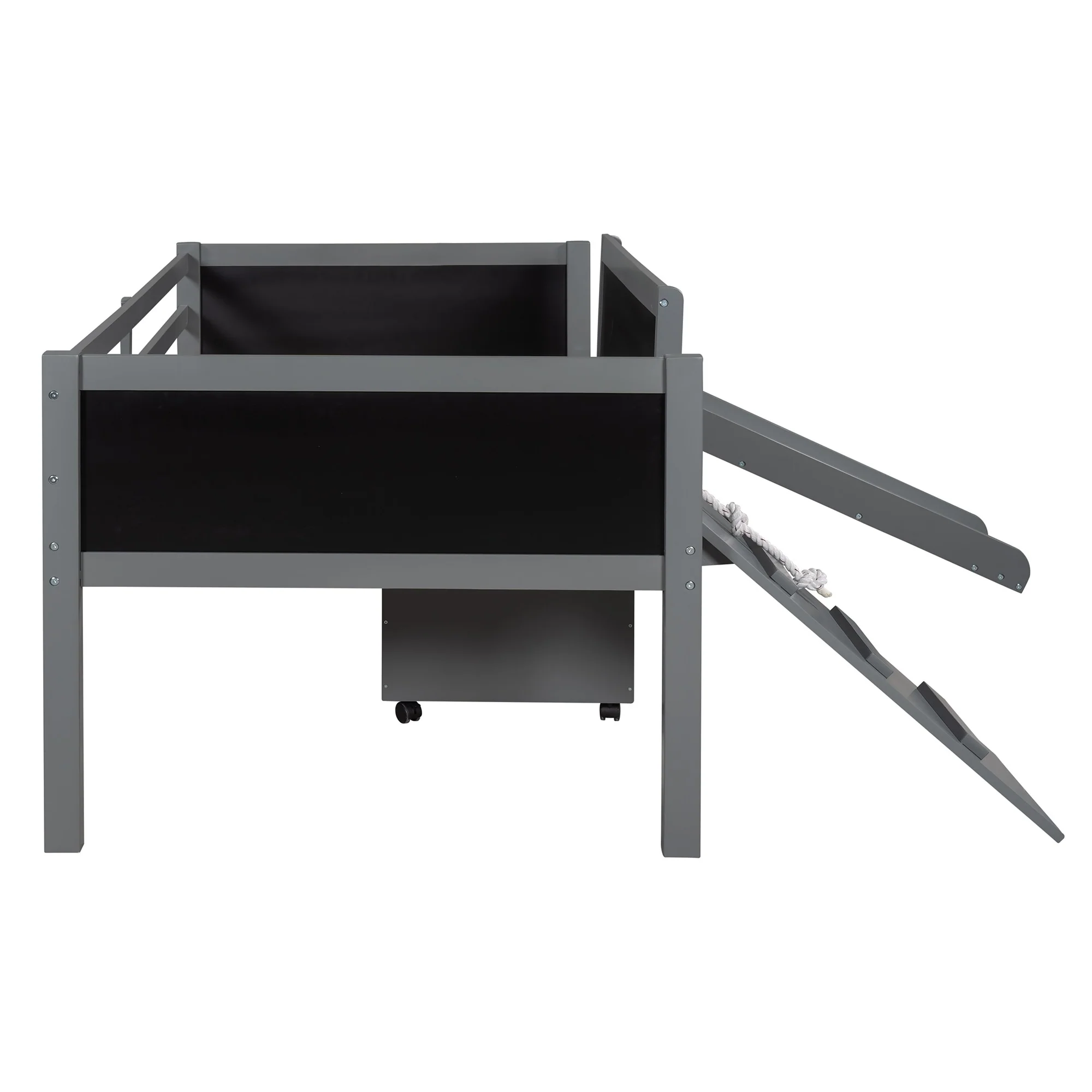 Climbing Frame Gray Twin Size Loft Bed With Slide And Storage Boxes By Homeroots - Image 7