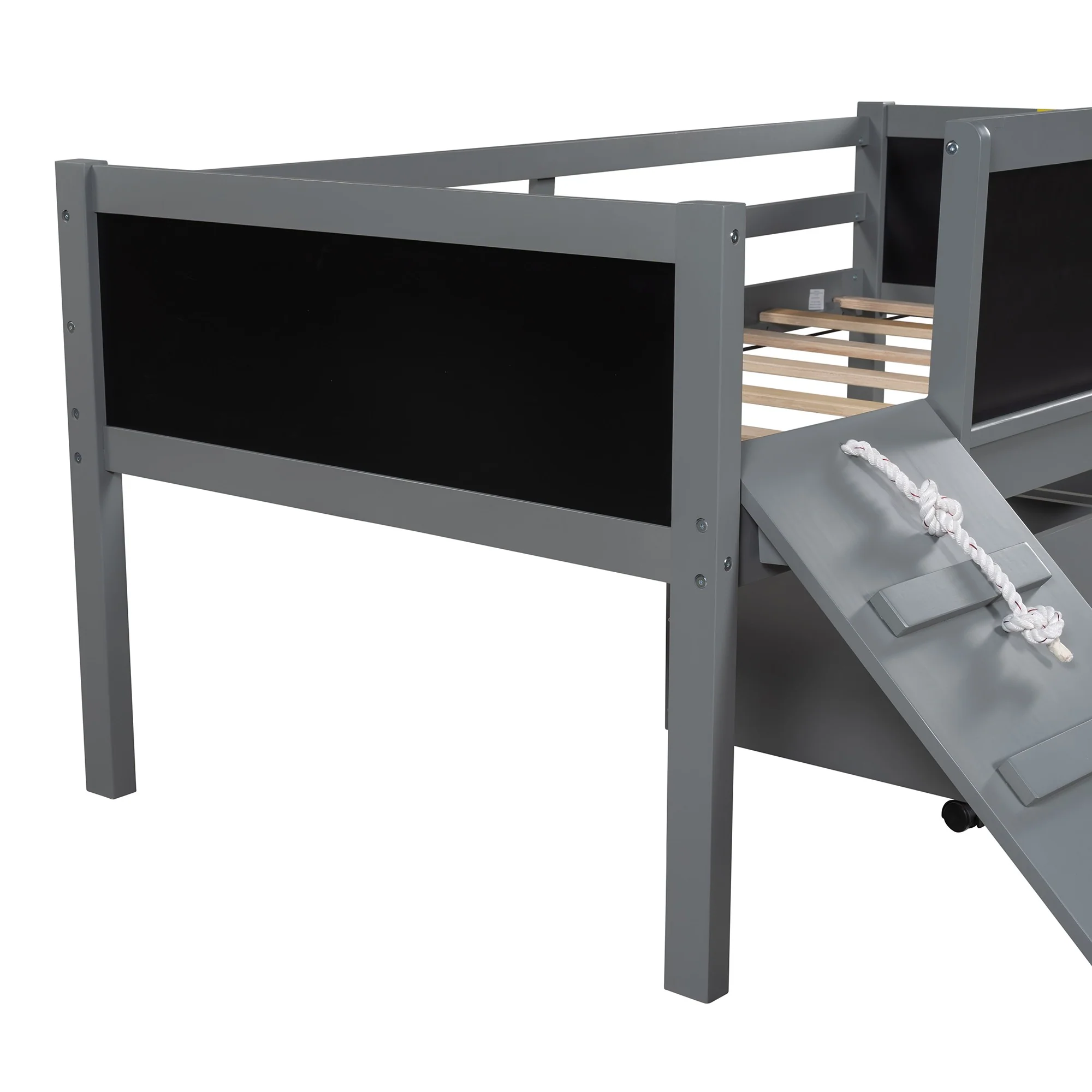 Climbing Frame Gray Twin Size Loft Bed With Slide And Storage Boxes By Homeroots - Image 8