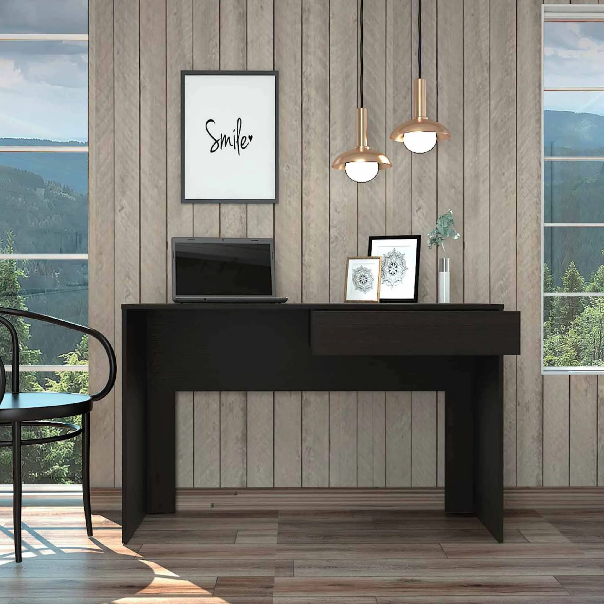 Clio Black Computer Desk with Drawer By Homeroots - Image 3