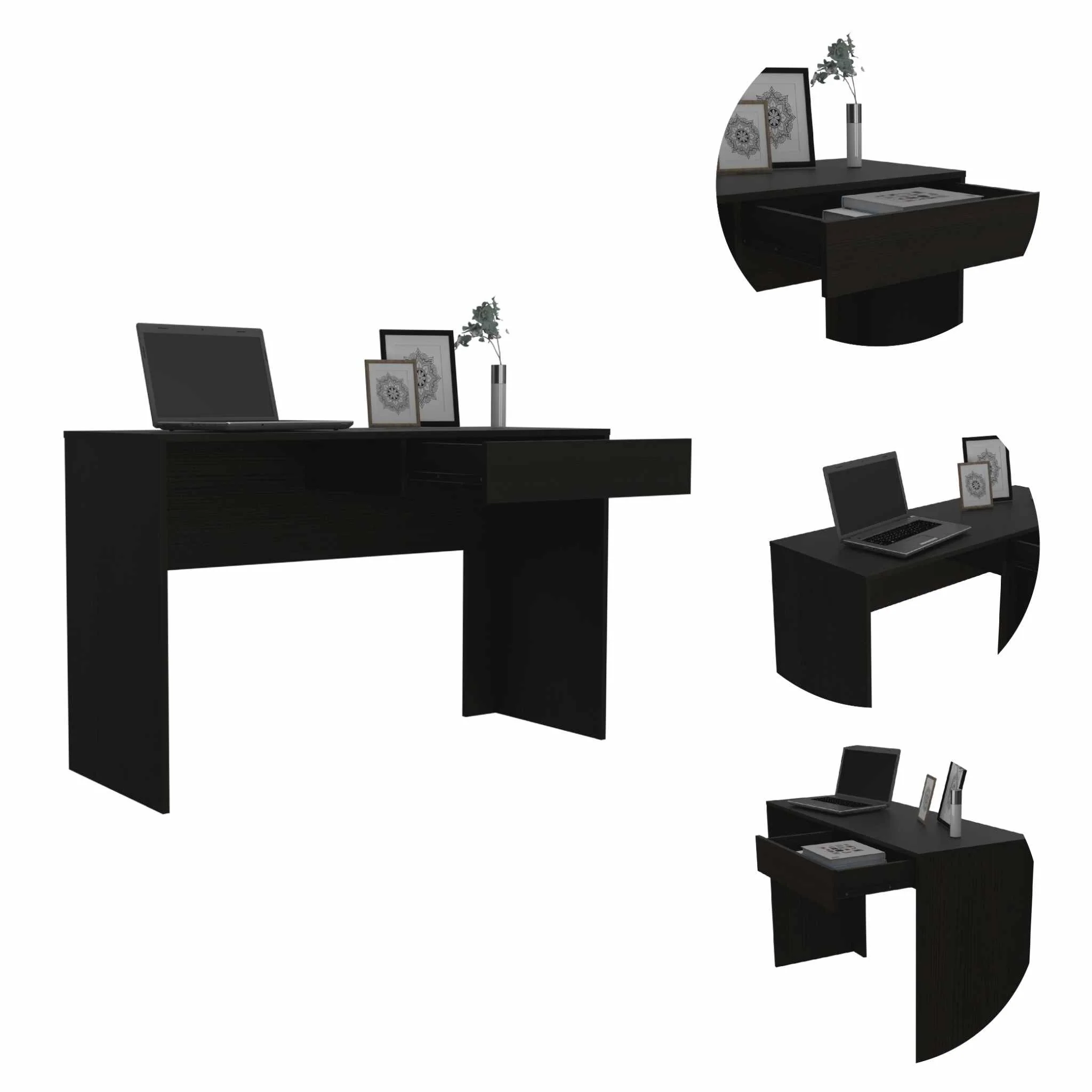 Clio Black Computer Desk with Drawer By Homeroots - Image 4