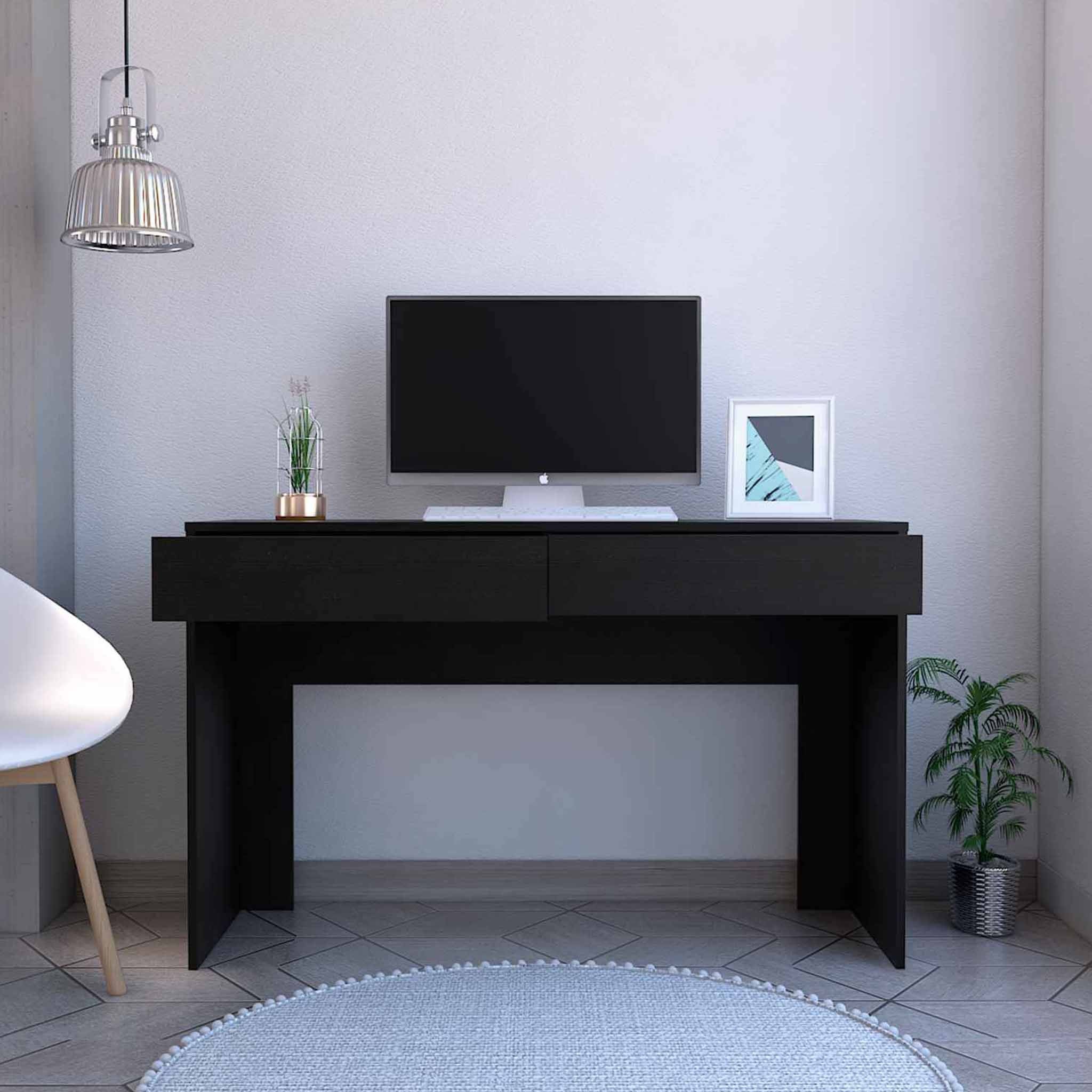 Clio Black Computer Desk with Two Drawers By Homeroots - Image 3