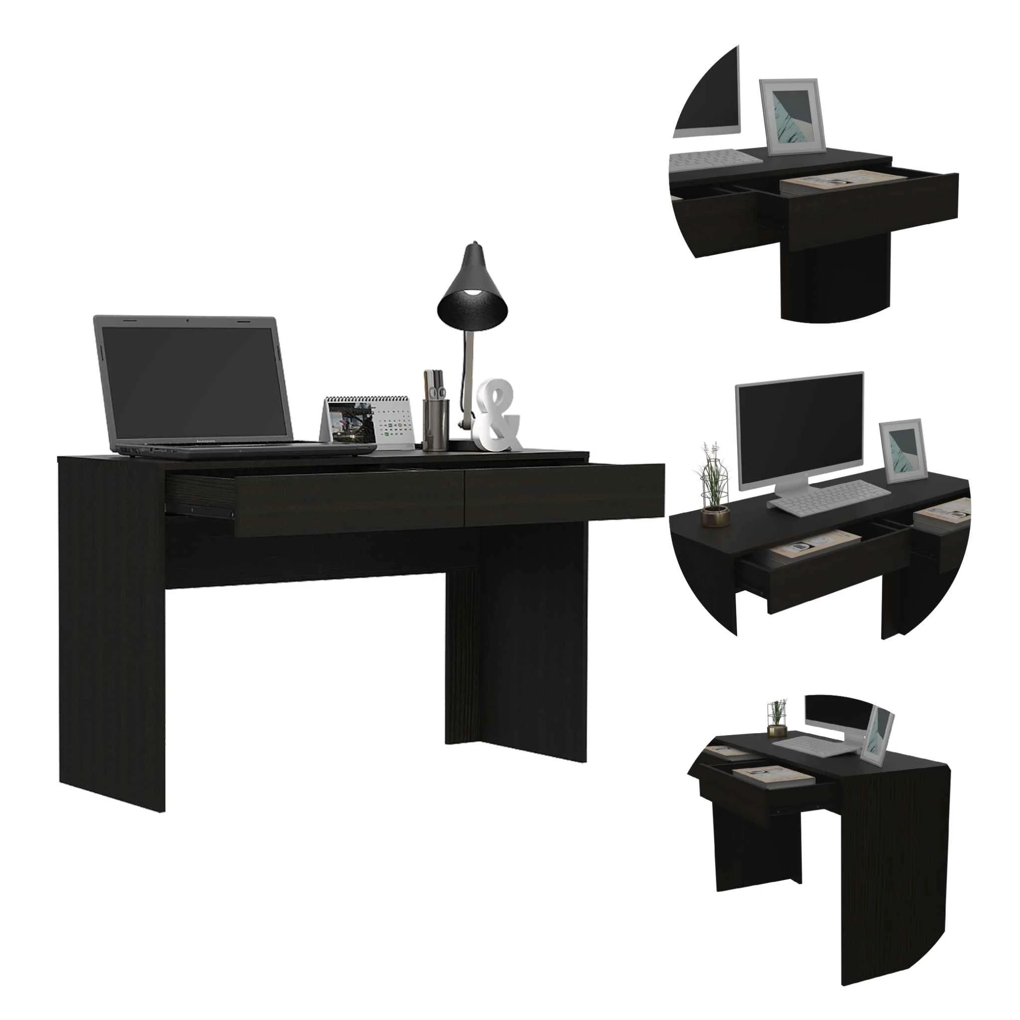 Clio Black Computer Desk with Two Drawers By Homeroots - Image 4
