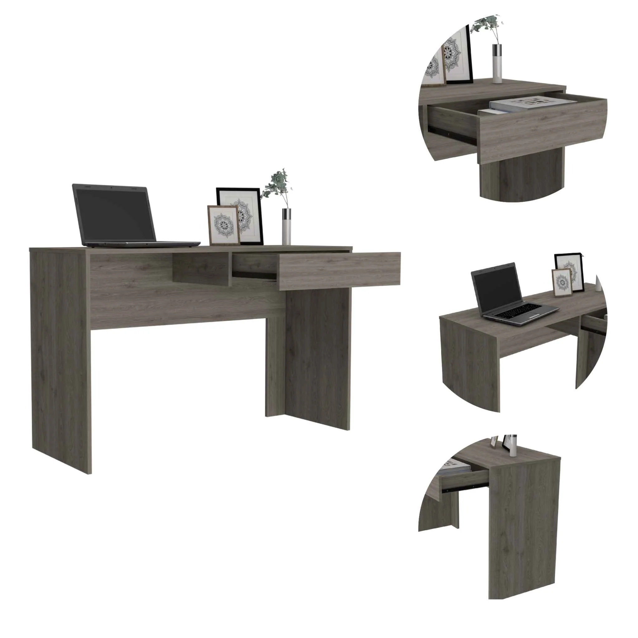 Clio Light Gray Computer Desk with Drawer By Homeroots - Image 4