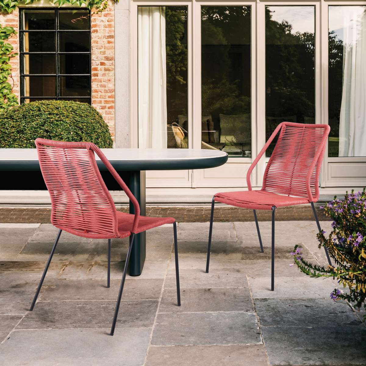 Clip Indoor Outdoor Stackable Steel Dining Chair with Black Rope - Set of 2 By Armen Living - Image 17