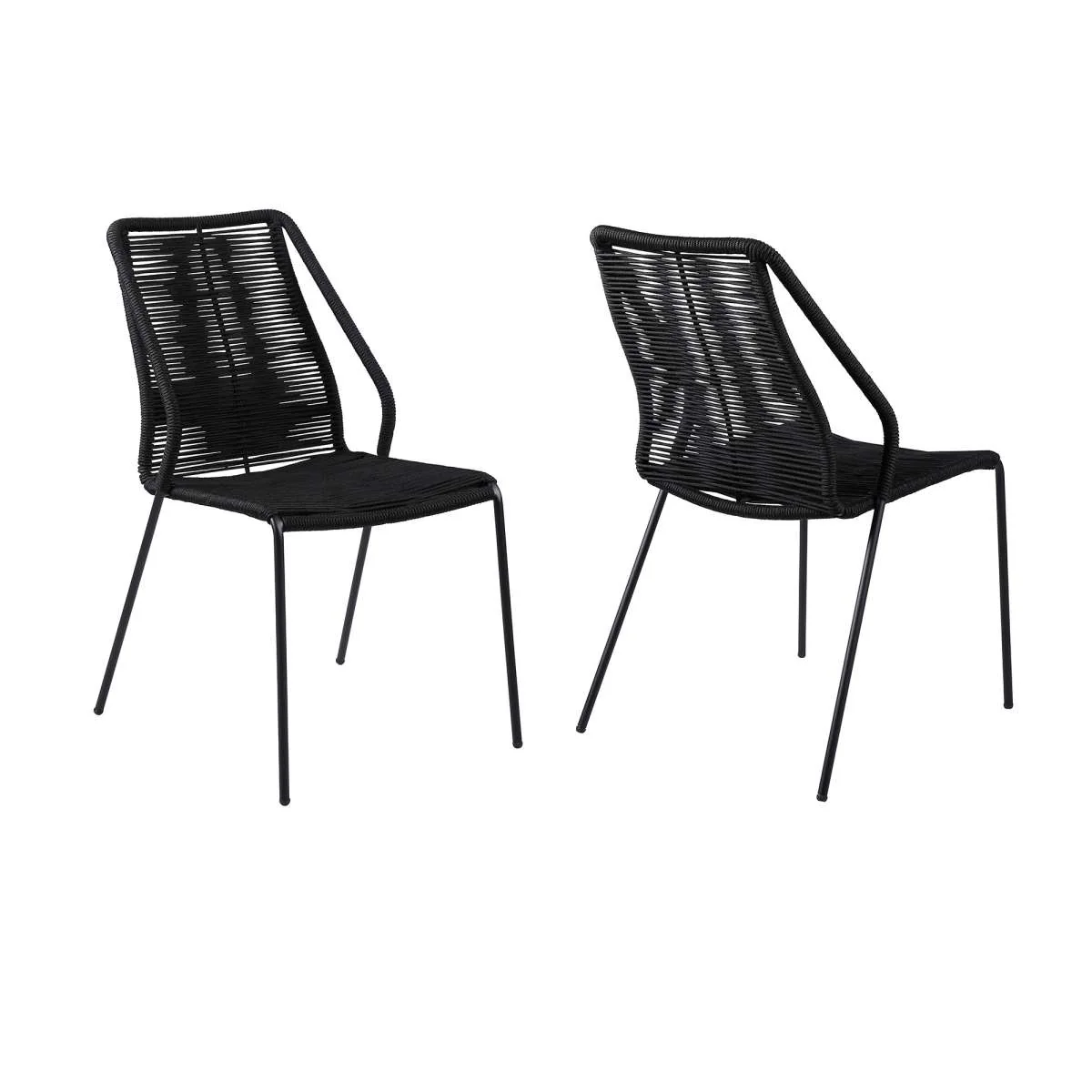 Clip Indoor Outdoor Stackable Steel Dining Chair with Black Rope - Set of 2 By Armen Living - Image 2