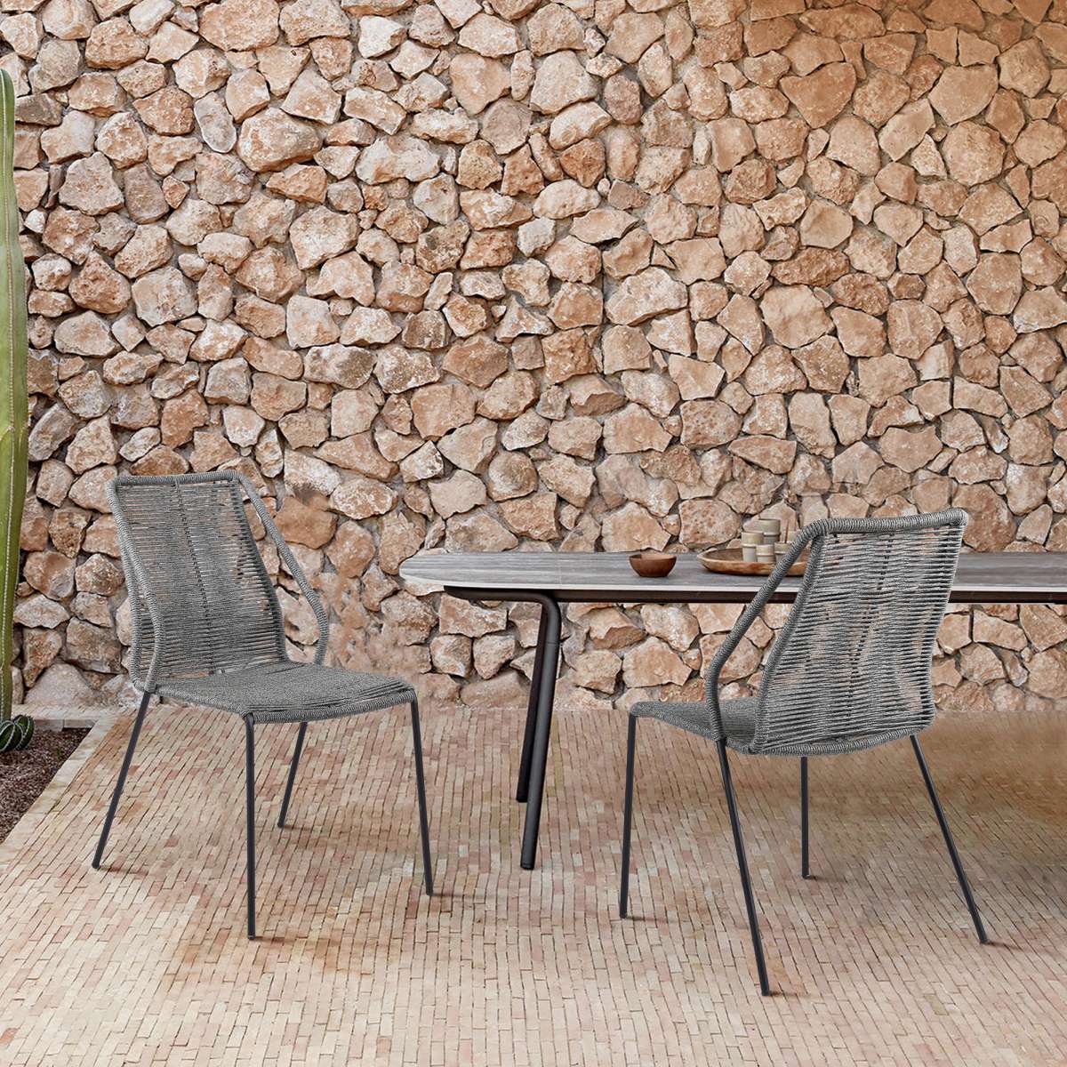 Clip Indoor Outdoor Stackable Steel Dining Chair with Black Rope - Set of 2 By Armen Living - Image 25