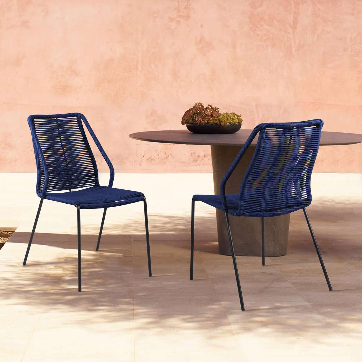Clip Indoor Outdoor Stackable Steel Dining Chair with Black Rope - Set of 2 By Armen Living - Image 8