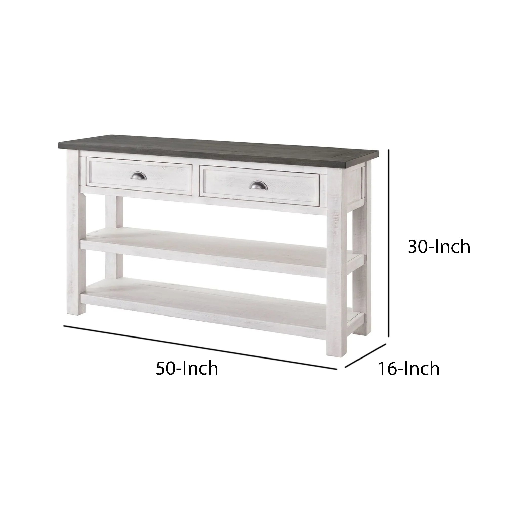 Coastal Rectangular Wooden Console Table With 2 Drawers, White And Gray By Benzara - Image 2