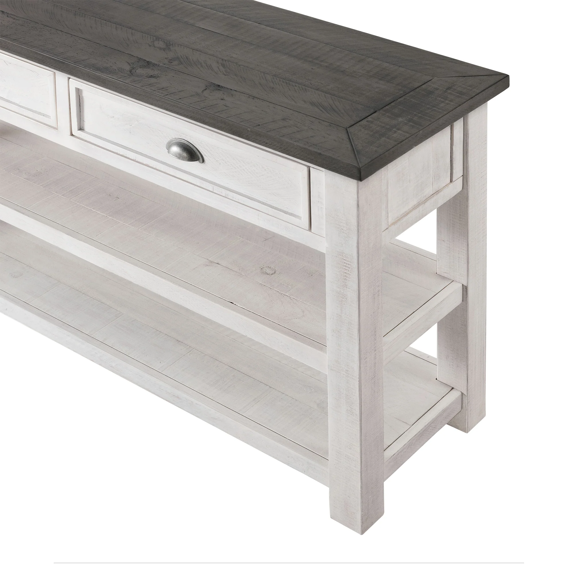 Coastal Rectangular Wooden Console Table With 2 Drawers, White And Gray By Benzara - Image 4