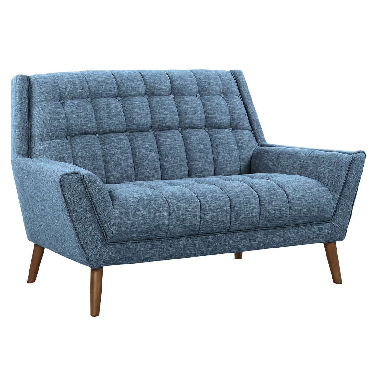 Cobra Mid-Century Modern Loveseat in Blue Linen and Walnut Legs By Armen Living - Image 2