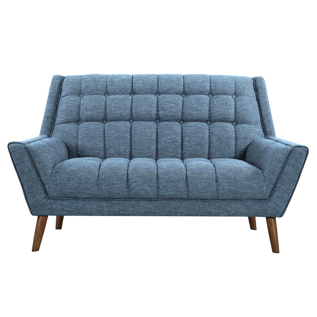 Cobra Mid-Century Modern Loveseat in Blue Linen and Walnut Legs By Armen Living - Image 3