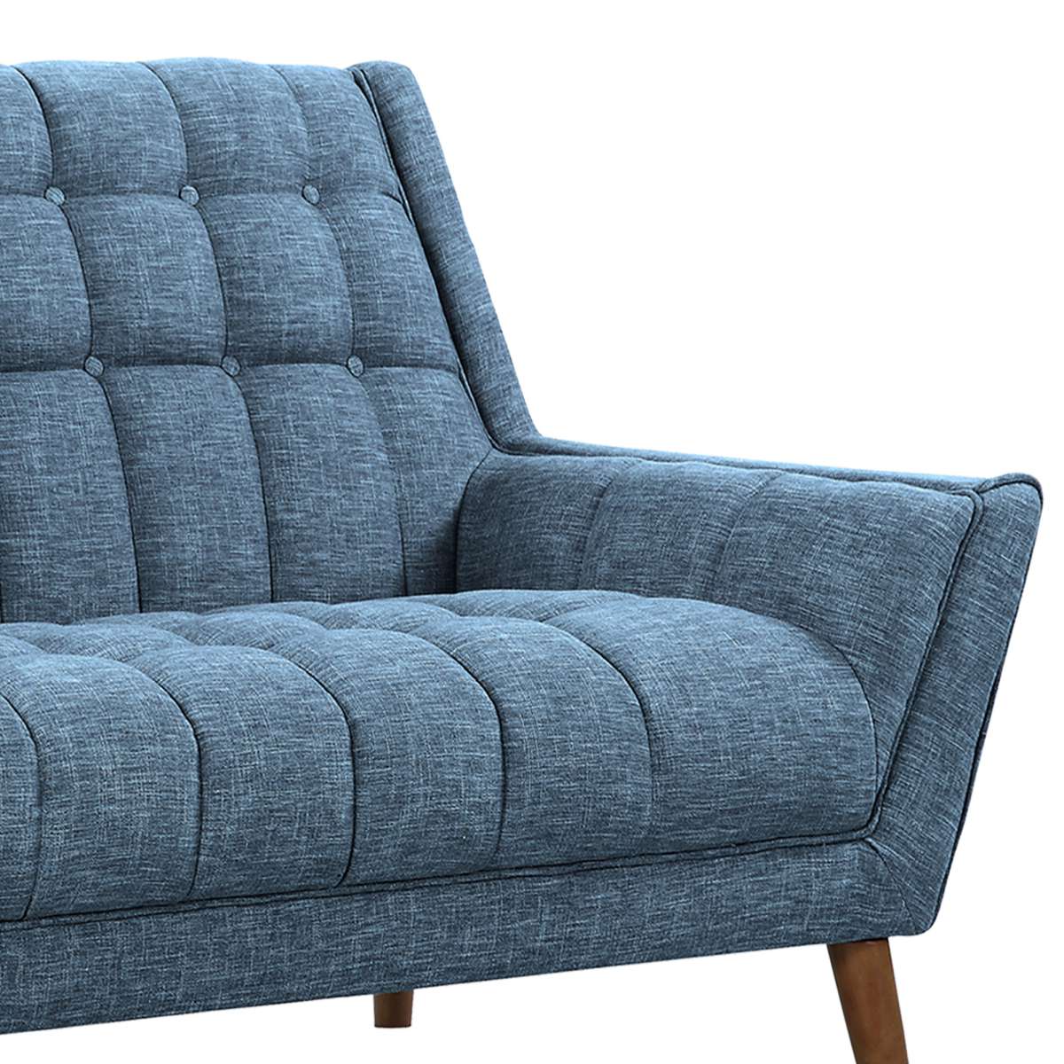 Cobra Mid-Century Modern Loveseat in Blue Linen and Walnut Legs By Armen Living - Image 4
