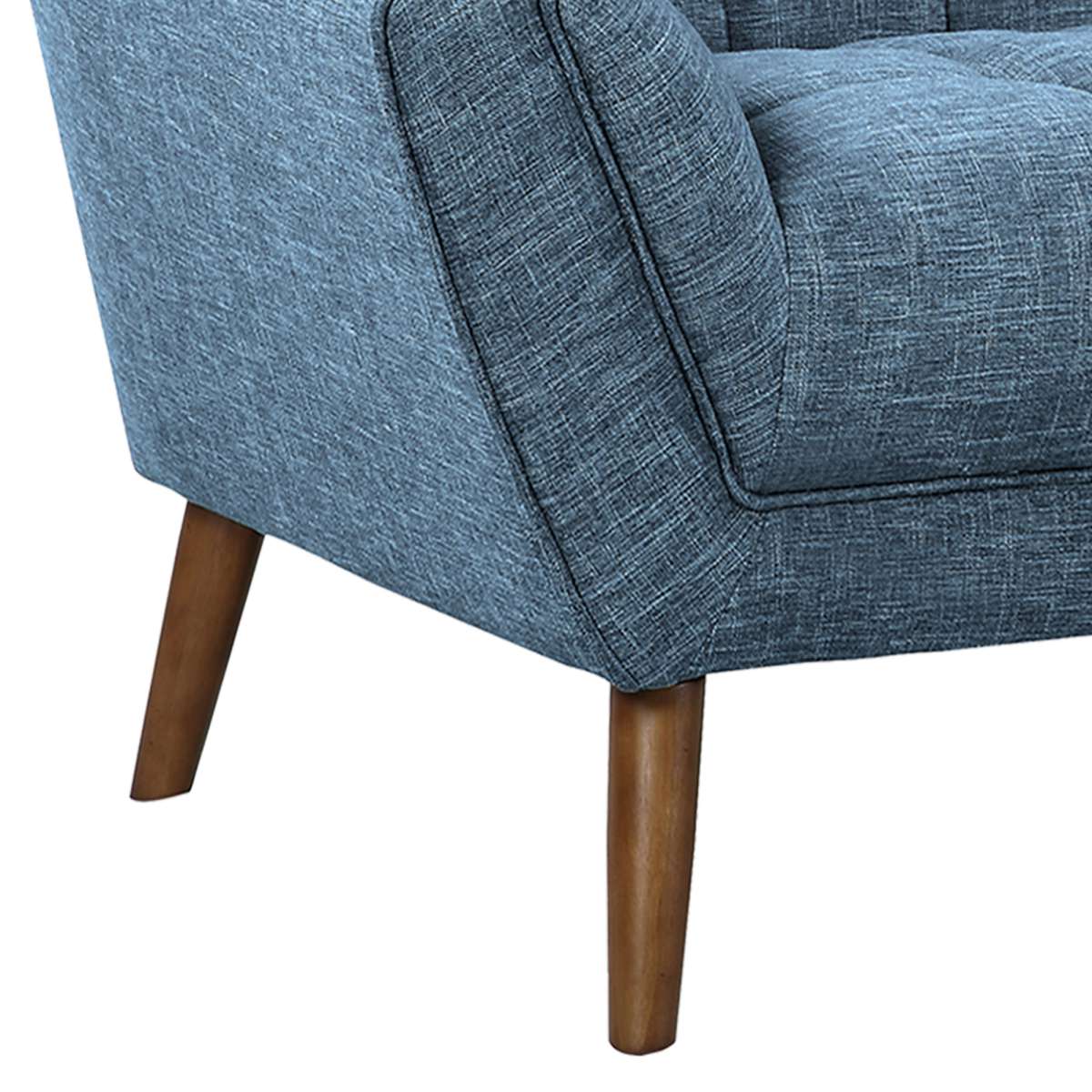 Cobra Mid-Century Modern Loveseat in Blue Linen and Walnut Legs By Armen Living - Image 5