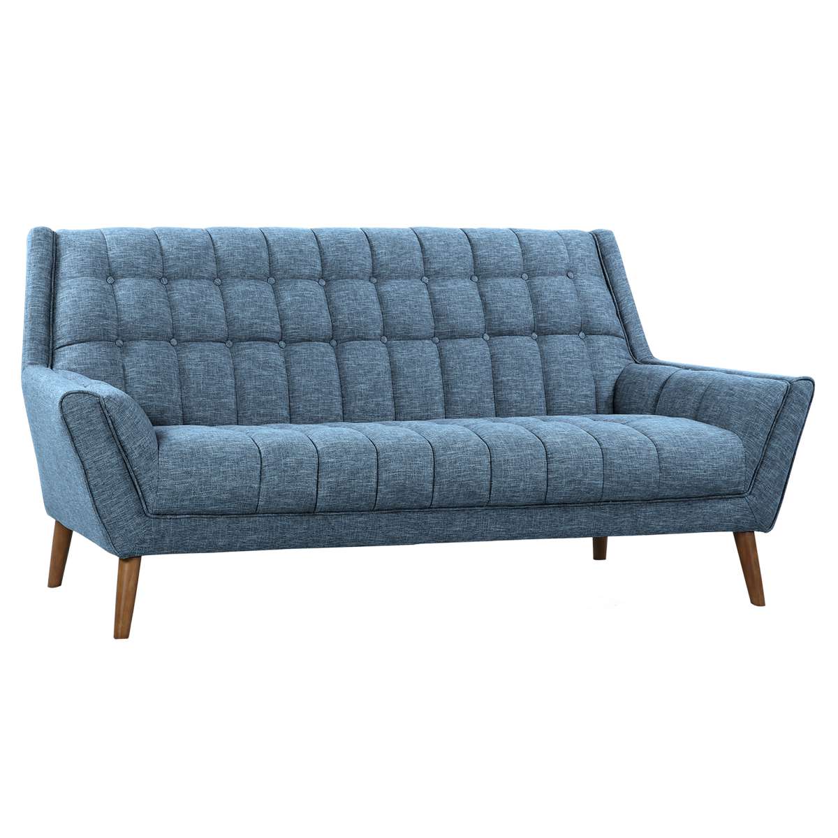 Cobra Mid-Century Modern Sofa in Blue Linen and Walnut Legs By Armen Living - Image 2