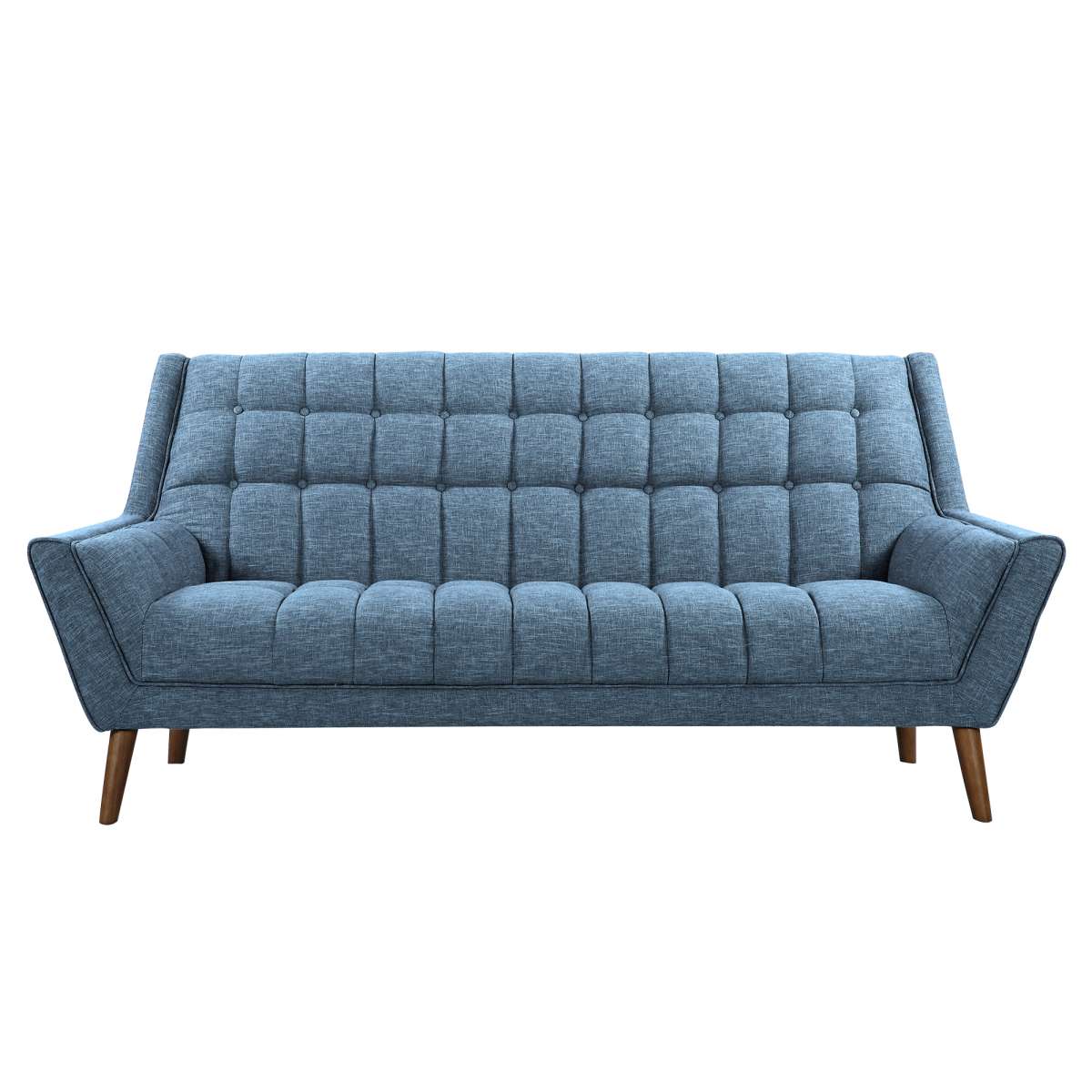 Cobra Mid-Century Modern Sofa in Blue Linen and Walnut Legs By Armen Living - Image 3