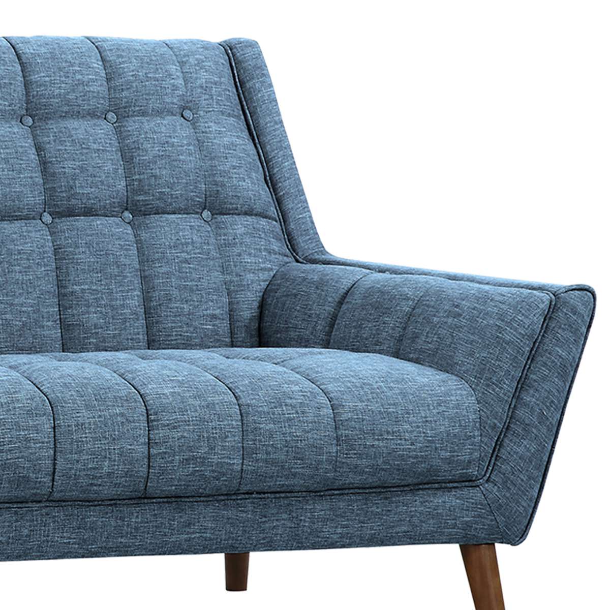 Cobra Mid-Century Modern Sofa in Blue Linen and Walnut Legs By Armen Living - Image 5