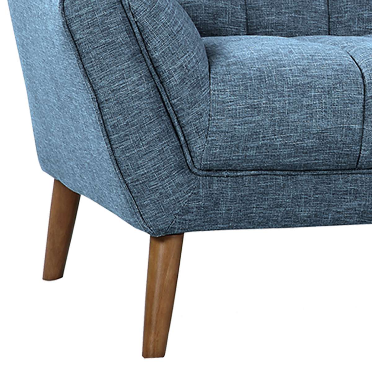 Cobra Mid-Century Modern Sofa in Blue Linen and Walnut Legs By Armen Living - Image 6