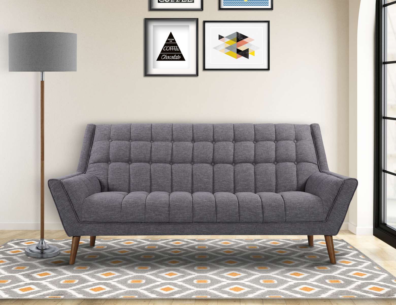 Cobra Mid-Century Modern Sofa in Blue Linen and Walnut Legs By Armen Living - Image 7