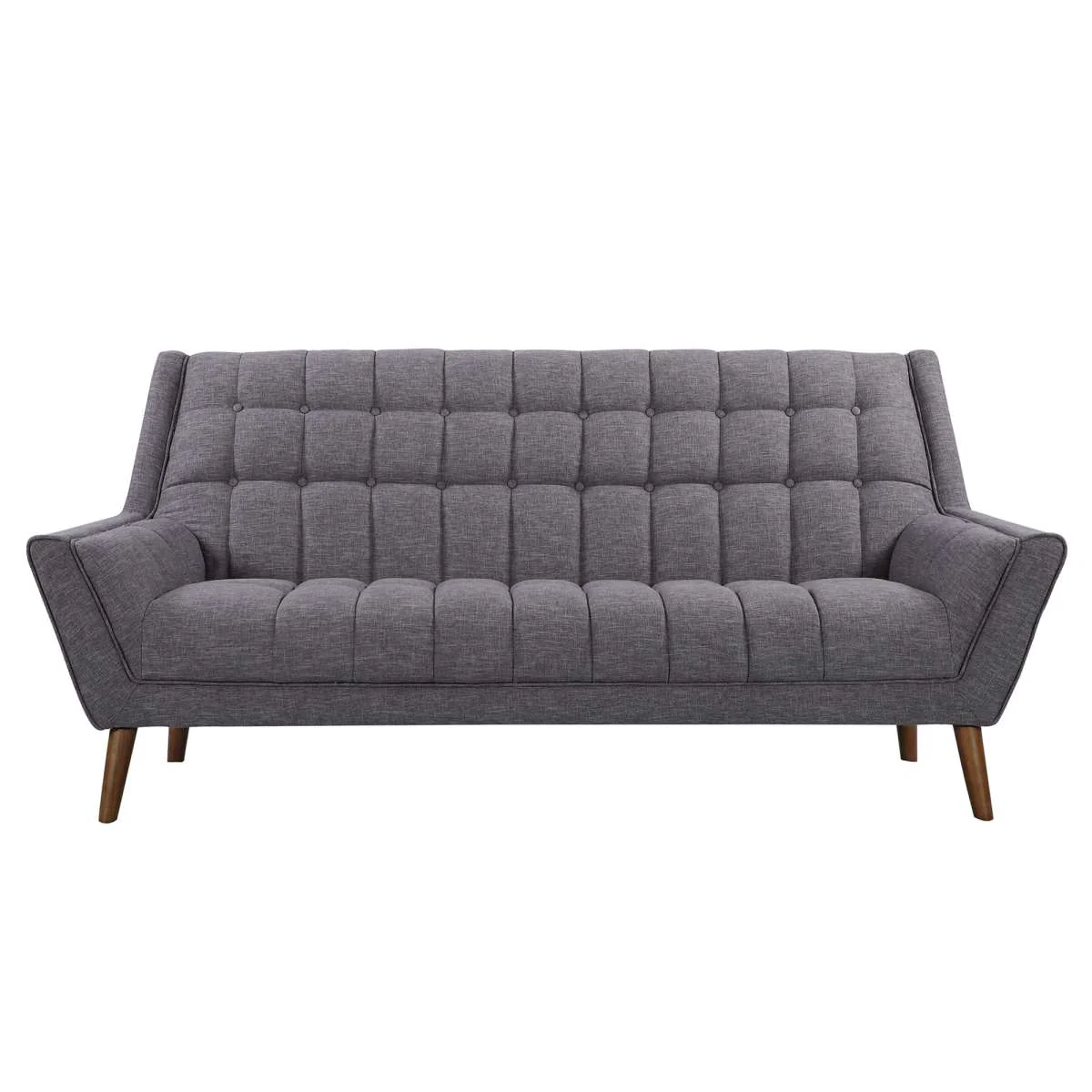 Cobra Mid-Century Modern Sofa in Blue Linen and Walnut Legs By Armen Living - Image 8