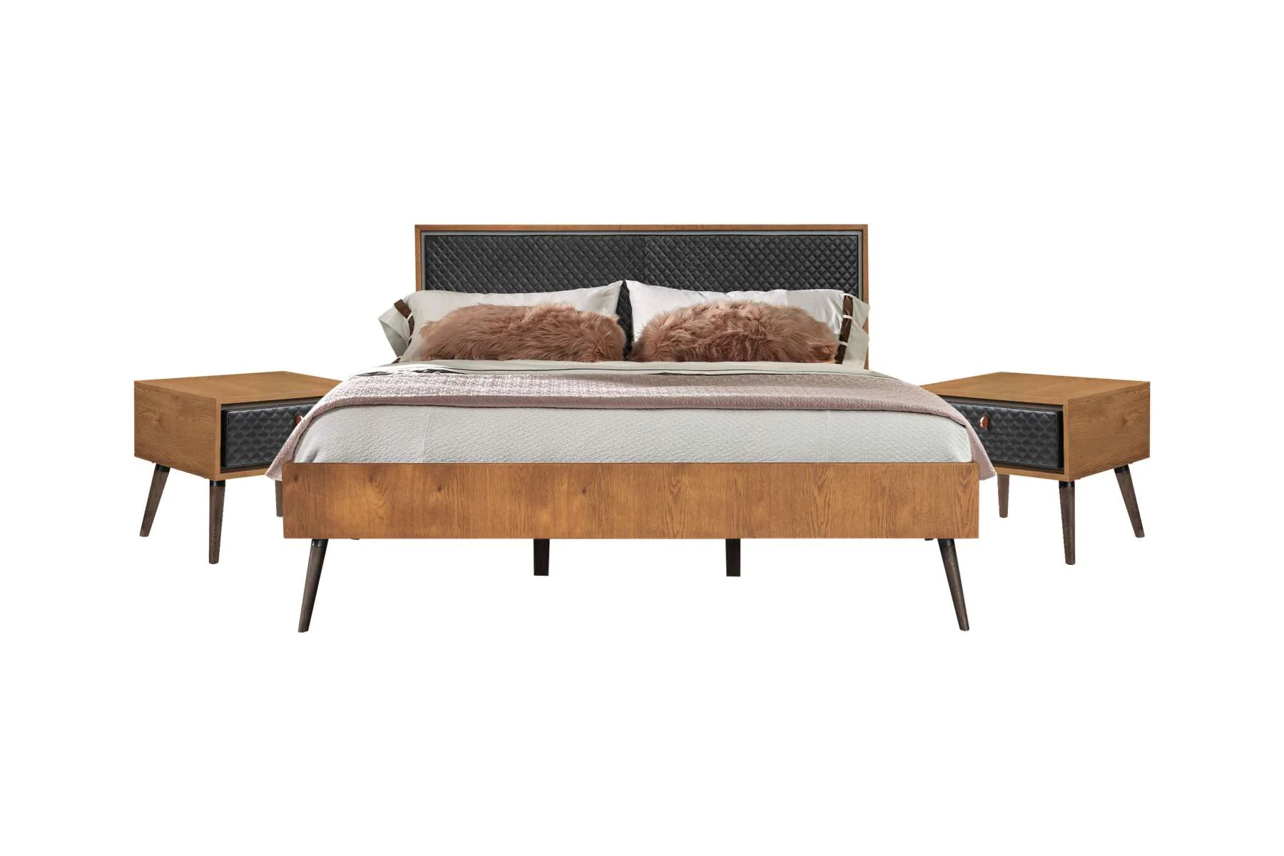 Coco Rustic 3 Piece Upholstered Platform Bedroom set in King with 2 Nightstands  By Armen Living - Image 2
