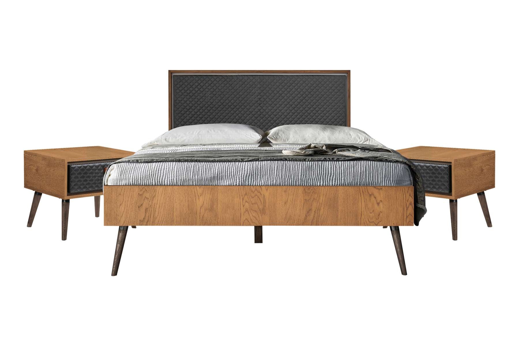 Coco Rustic 3 Piece Upholstered Platform Bedroom set in Queen with 2 Nightstands  By Armen Living - Image 2