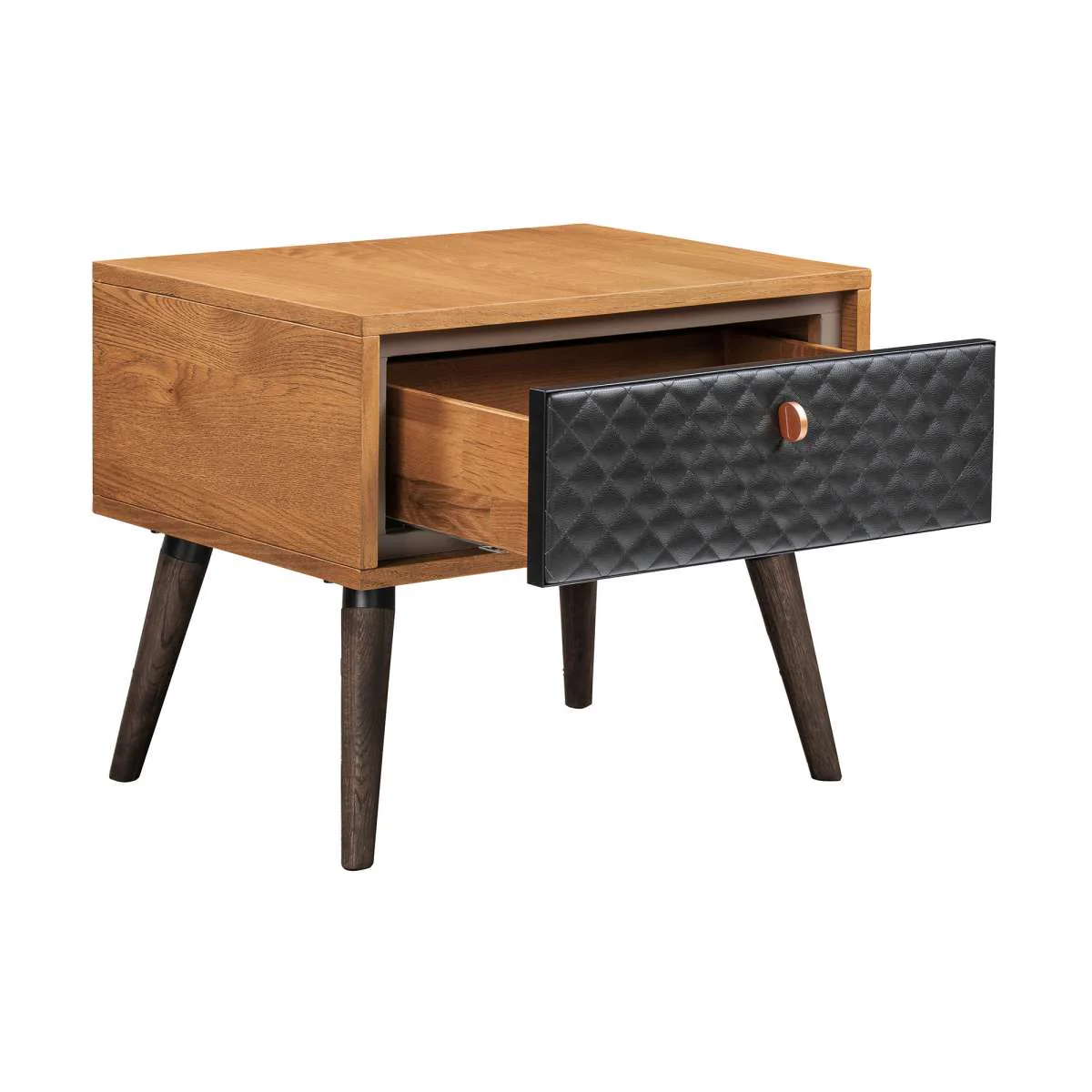Coco Rustic 3 Piece Upholstered Platform Bedroom set in Queen with 2 Nightstands  By Armen Living - Image 5