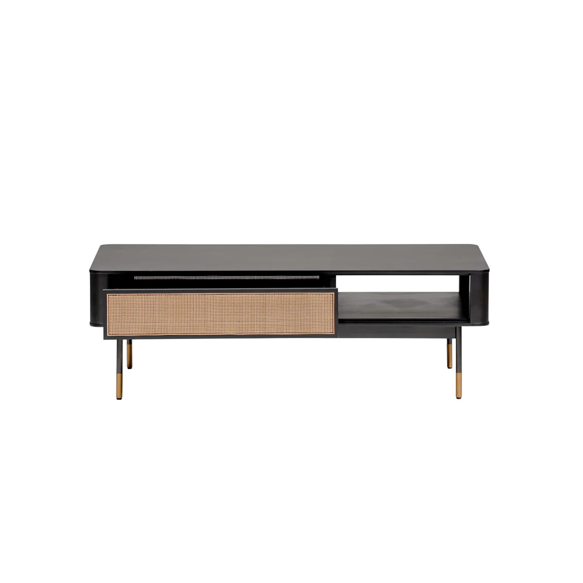 Coffee Table in Black with Natural Wicker By Homeroots - Image 2