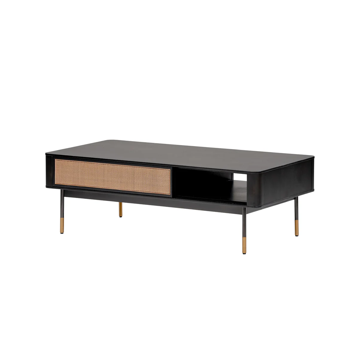 Coffee Table in Black with Natural Wicker By Homeroots - Image 3