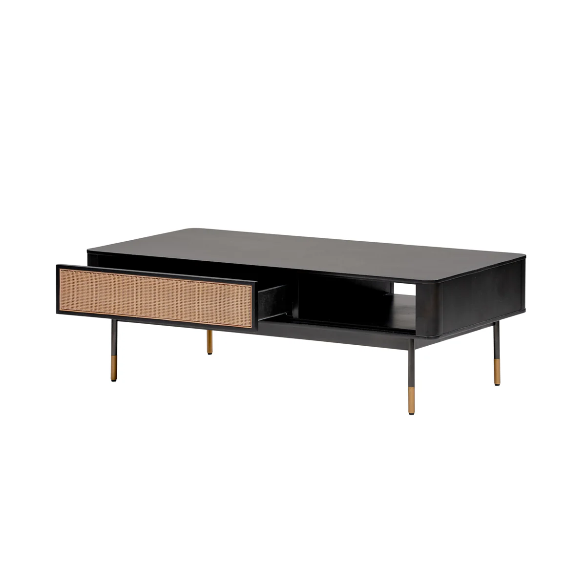 Coffee Table in Black with Natural Wicker By Homeroots - Image 4