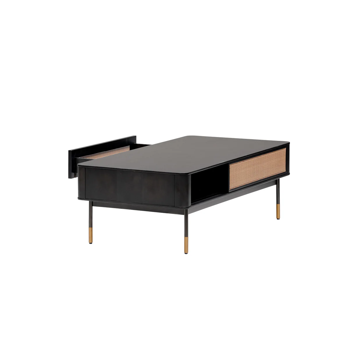Coffee Table in Black with Natural Wicker By Homeroots - Image 5