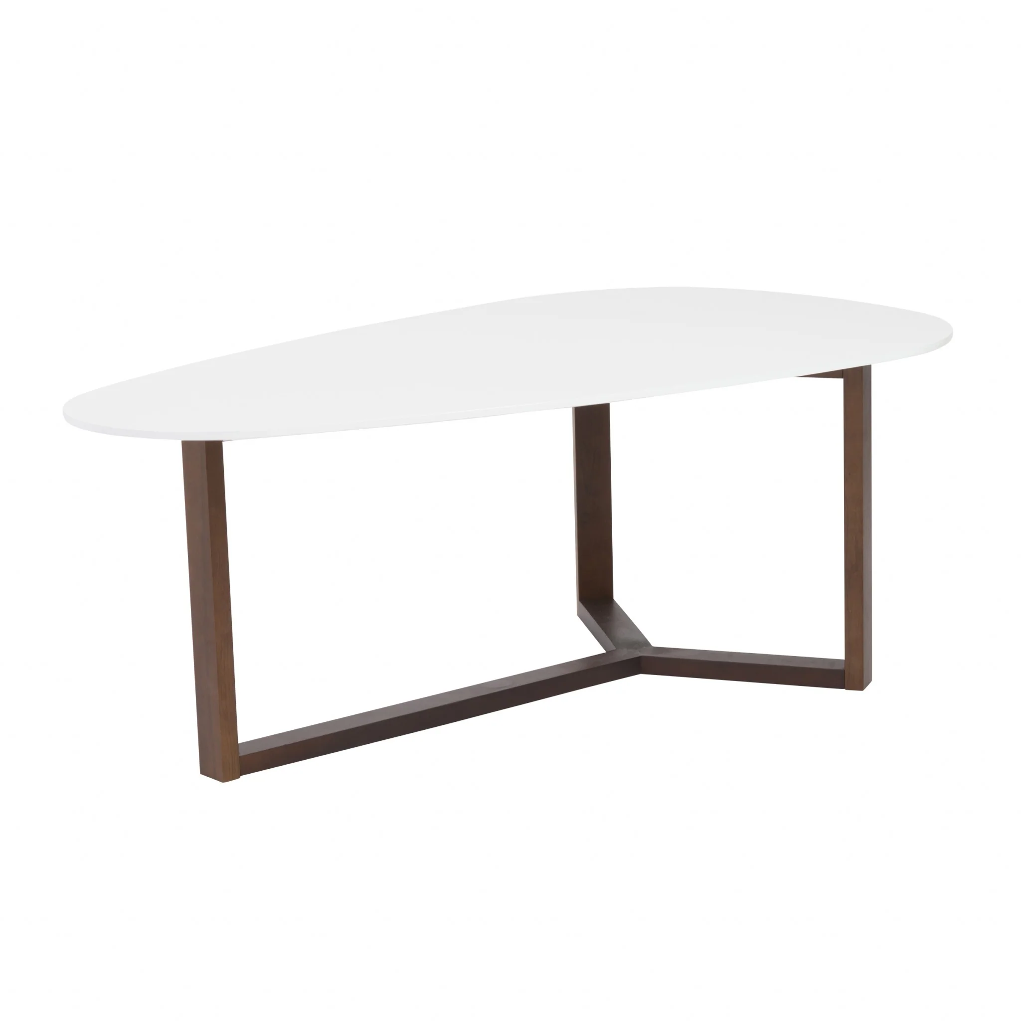Coffee Table in Matte White with Dark Walnut Base By Homeroots - Image 2
