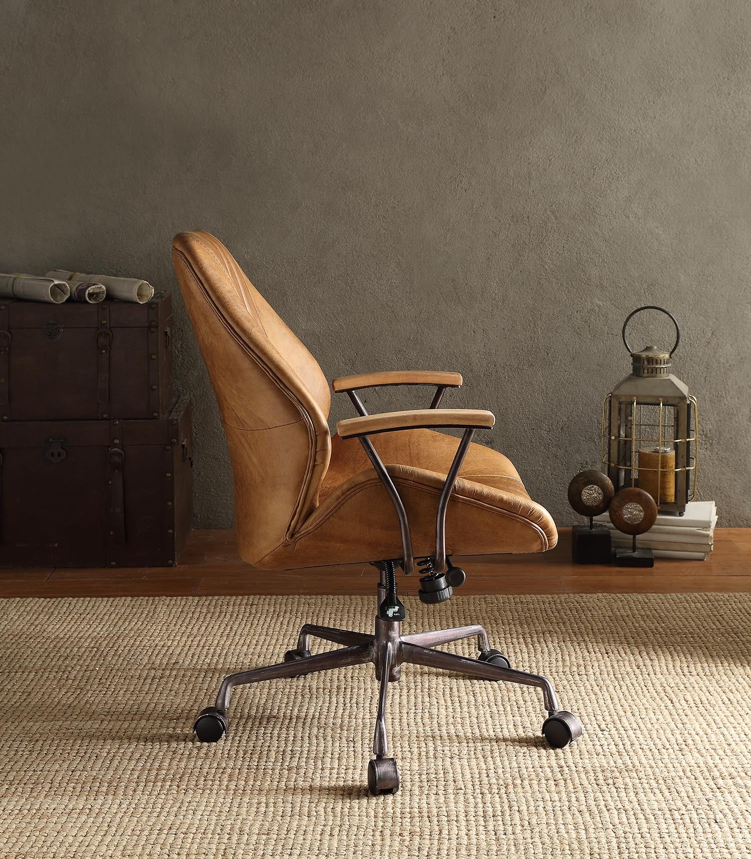 Coffee Top Grain Leather Metallic Eecutive Office Chair By Homeroots - Image 2