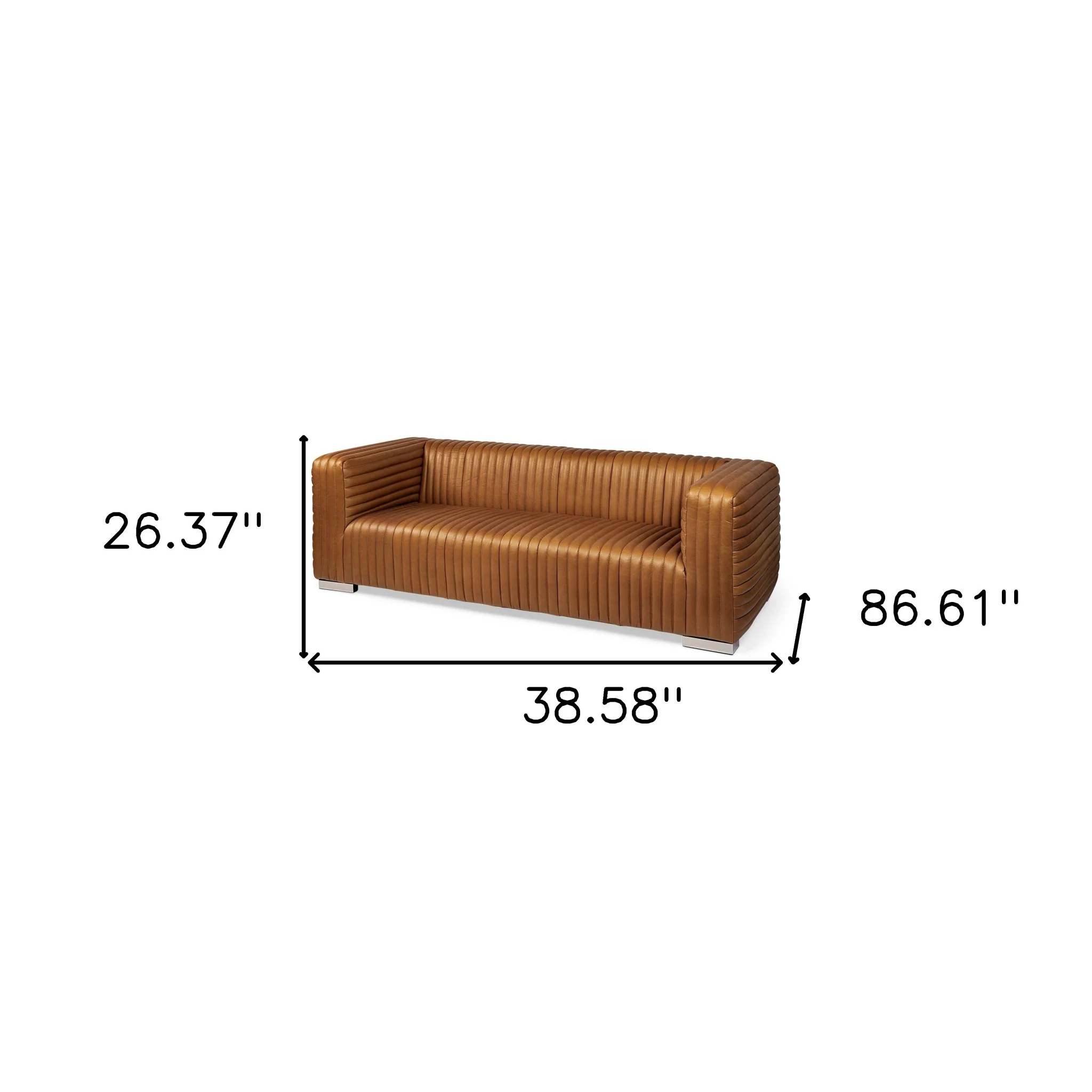 Cognac Leather Wrapped Three Seater Sofa By Homeroots - Image 2