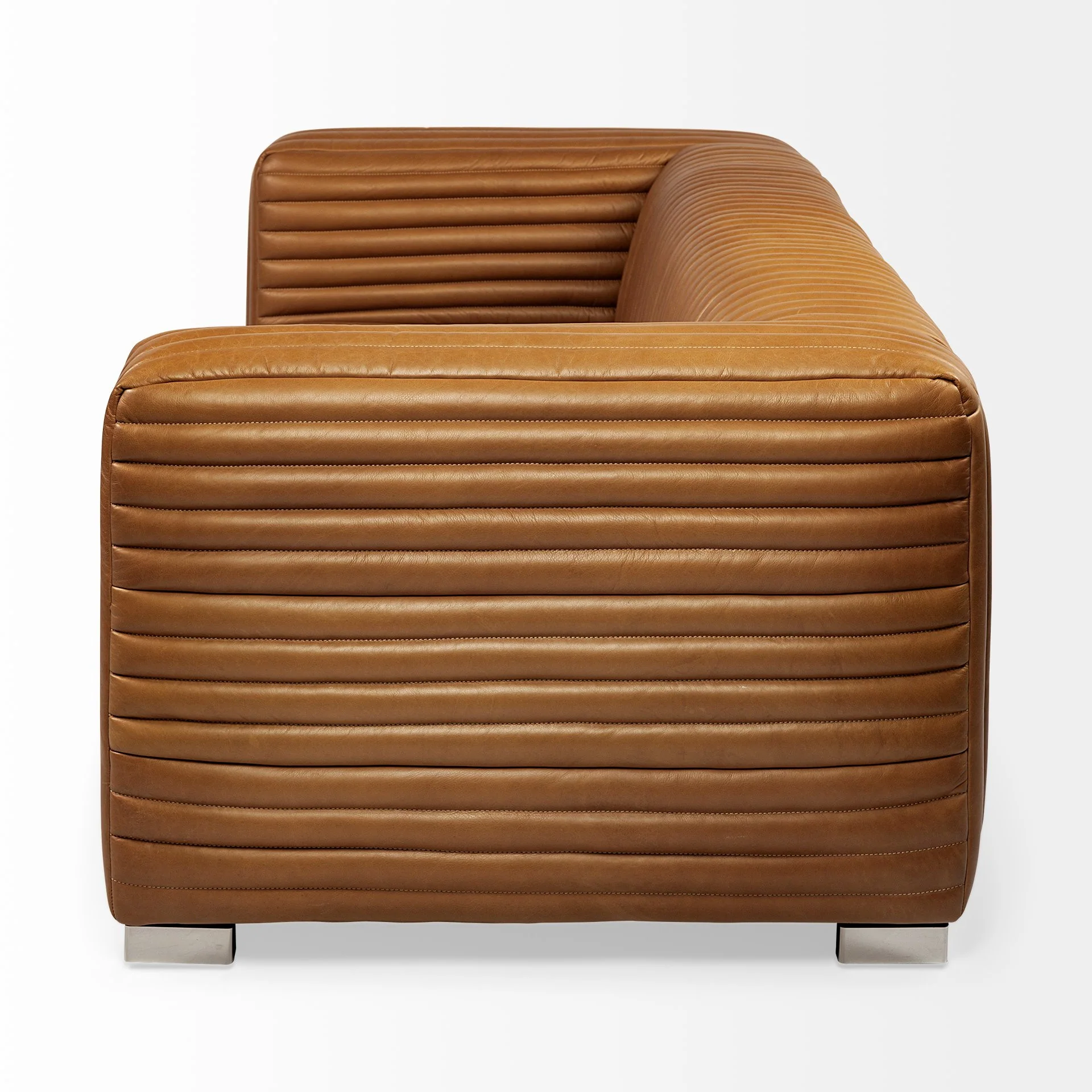 Cognac Leather Wrapped Three Seater Sofa By Homeroots - Image 4