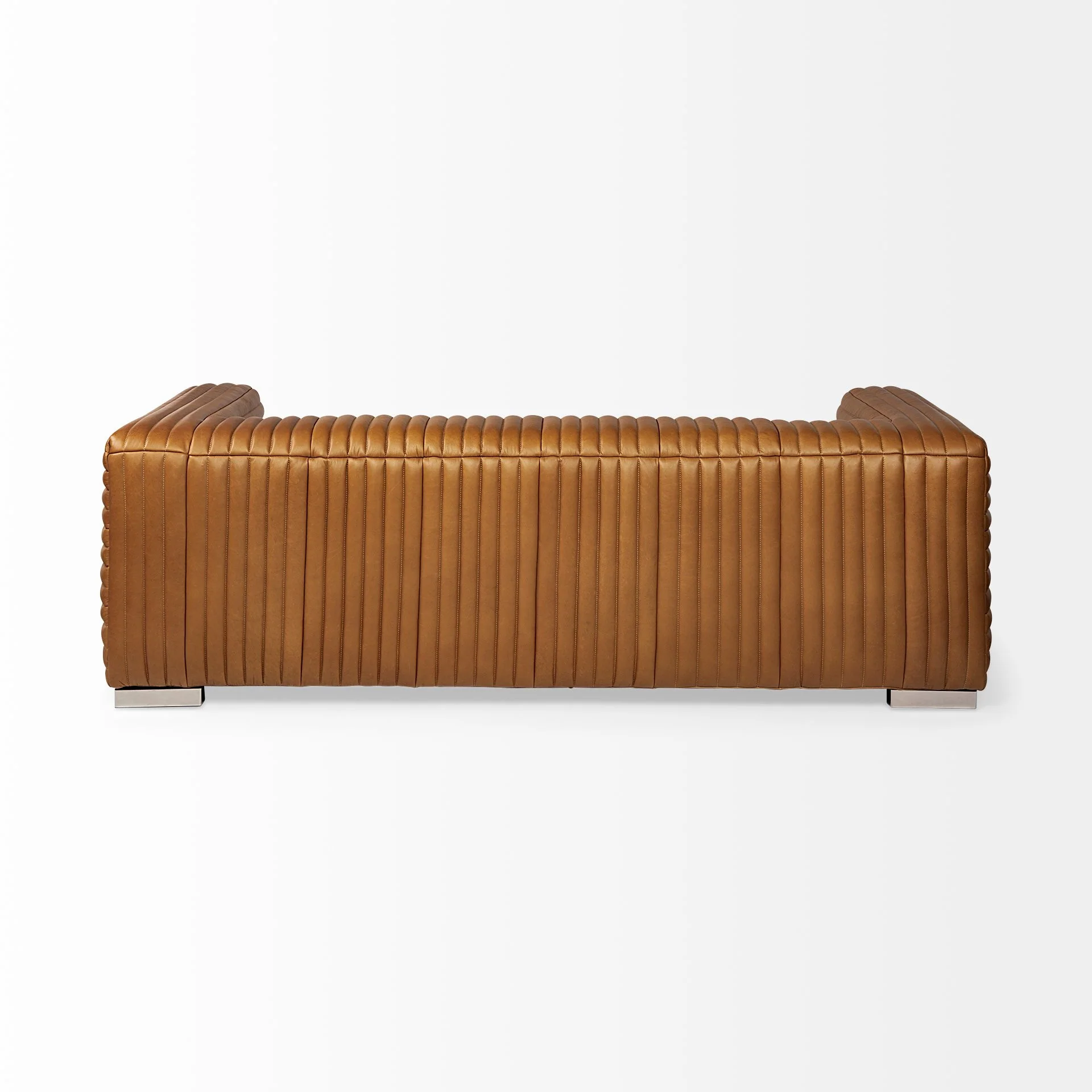 Cognac Leather Wrapped Three Seater Sofa By Homeroots - Image 5