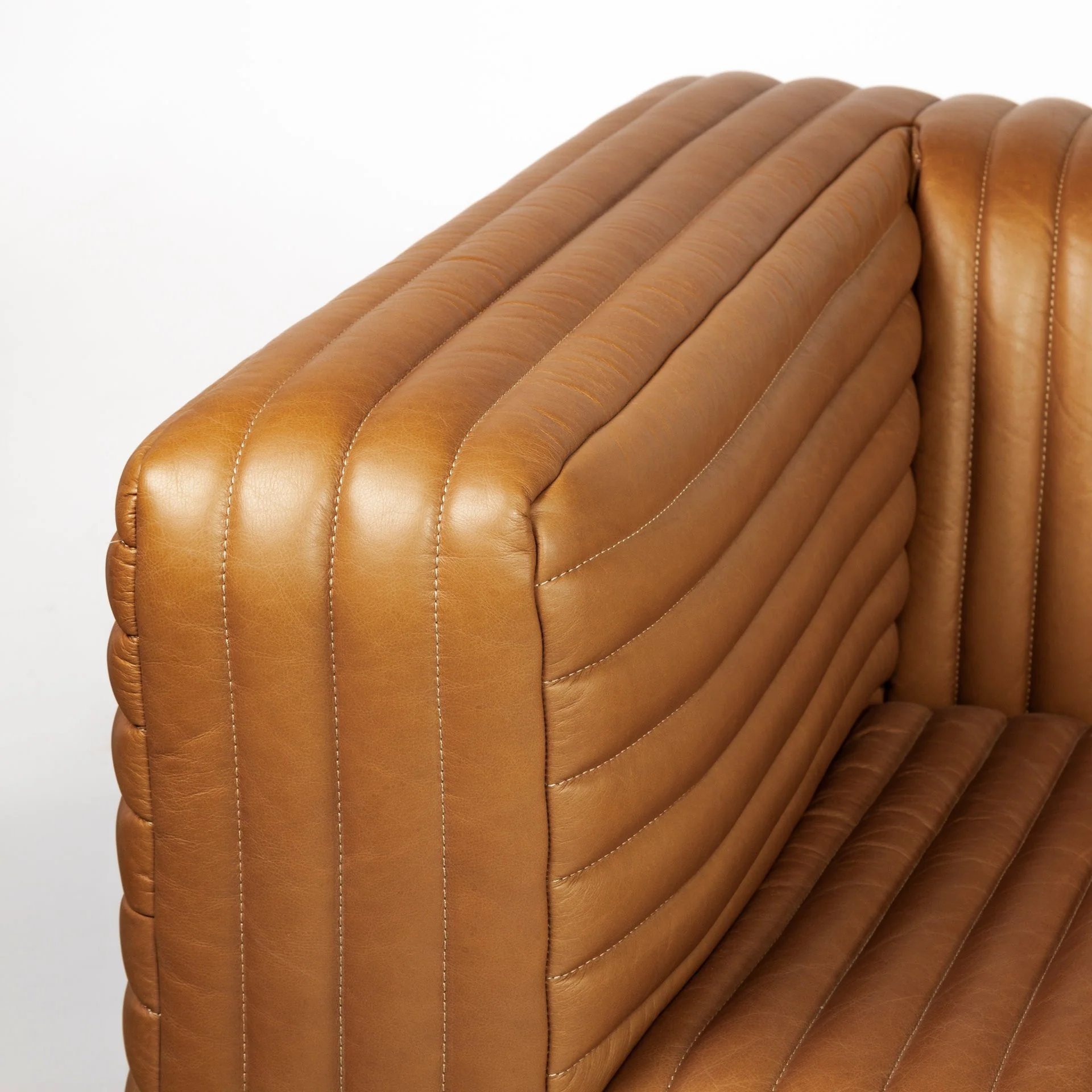 Cognac Leather Wrapped Three Seater Sofa By Homeroots - Image 6