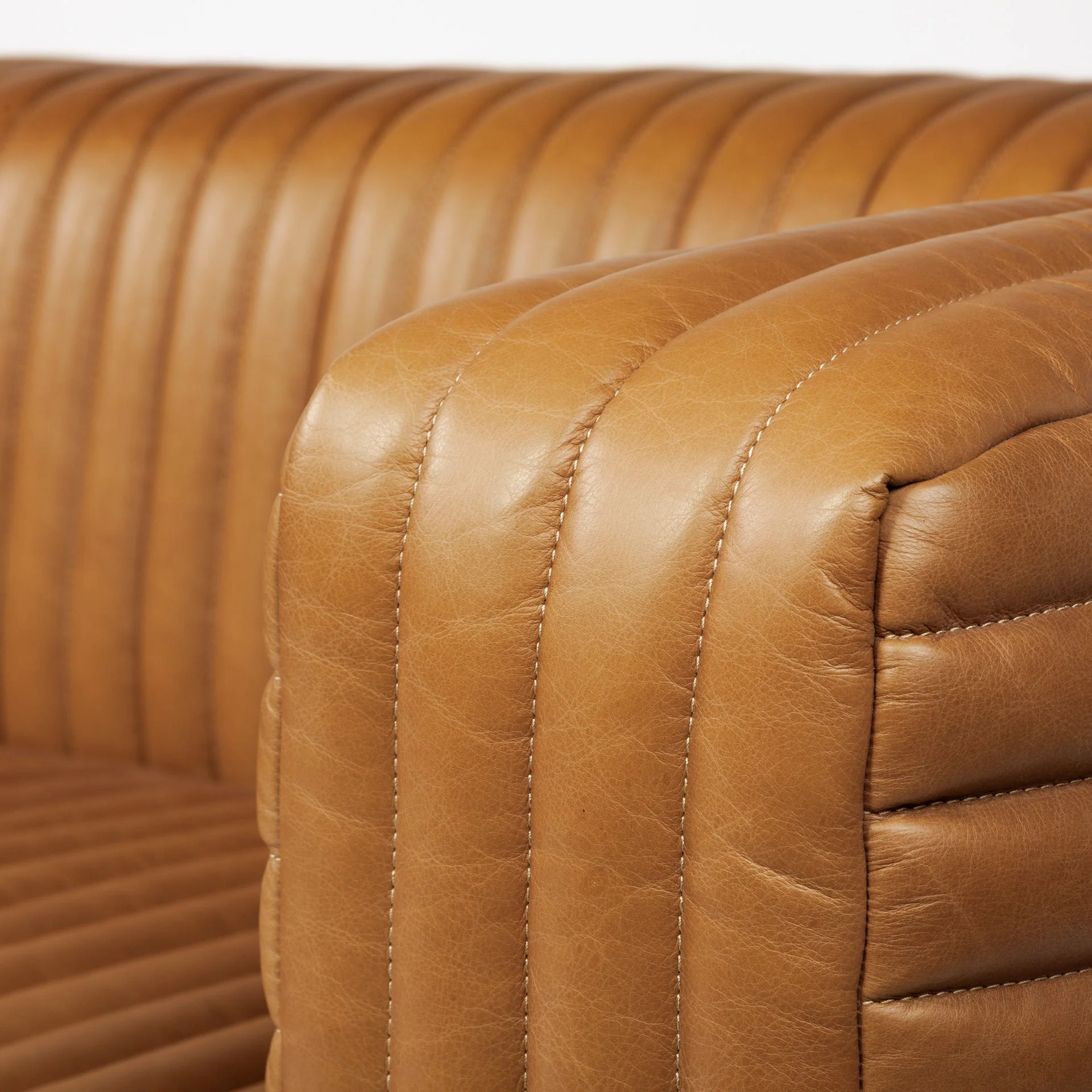 Cognac Leather Wrapped Three Seater Sofa By Homeroots - Image 7