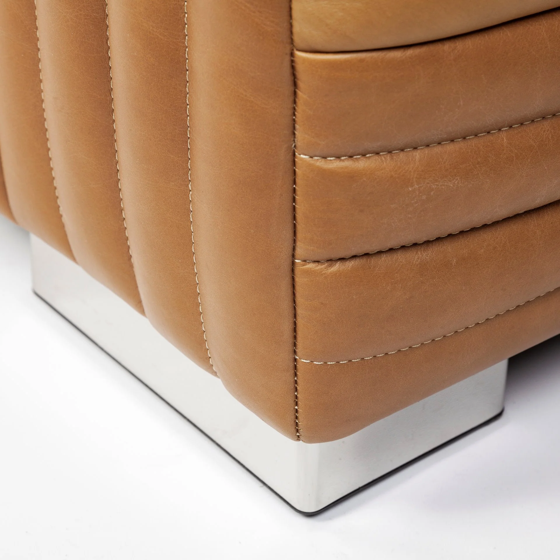 Cognac Leather Wrapped Three Seater Sofa By Homeroots - Image 8