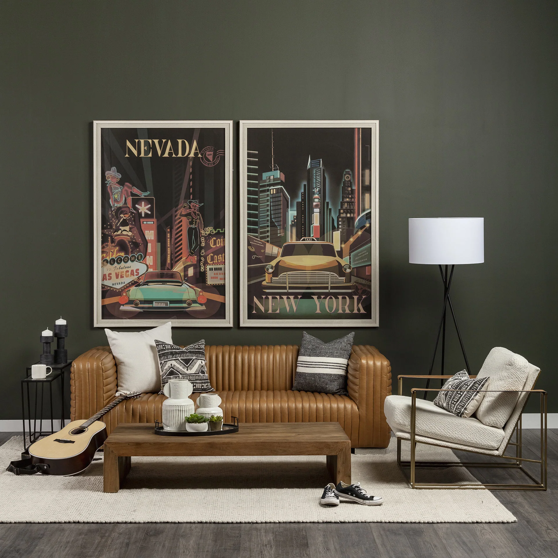 Cognac Leather Wrapped Three Seater Sofa By Homeroots - Image 9
