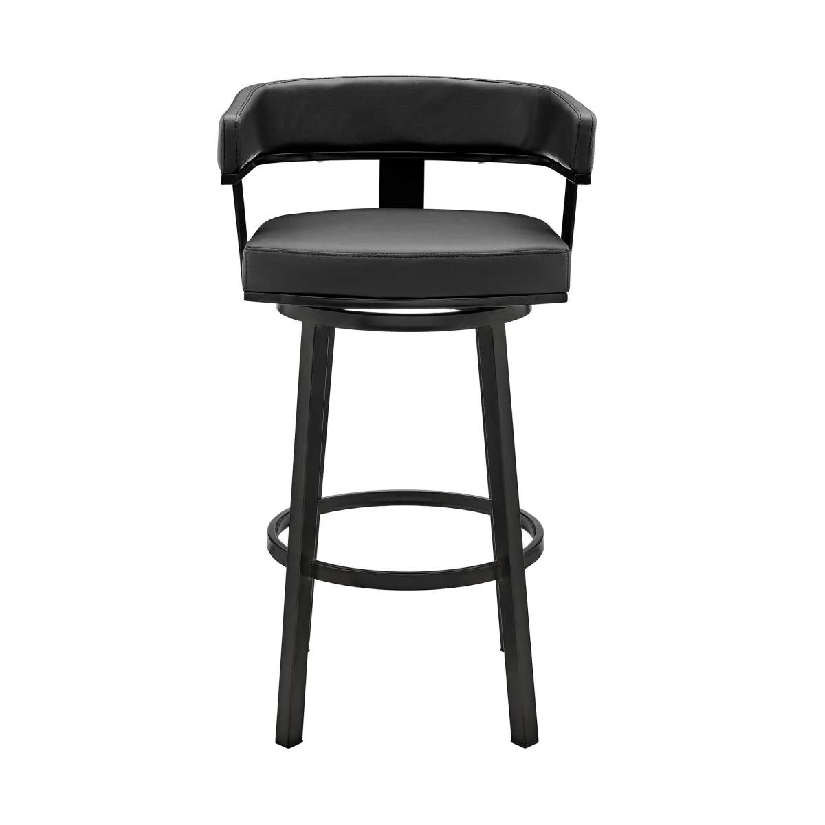 Cohen 26" Counter Height Swivel Bar Stool in Black Finish and Black Faux Leather By Armen Living - Image 2