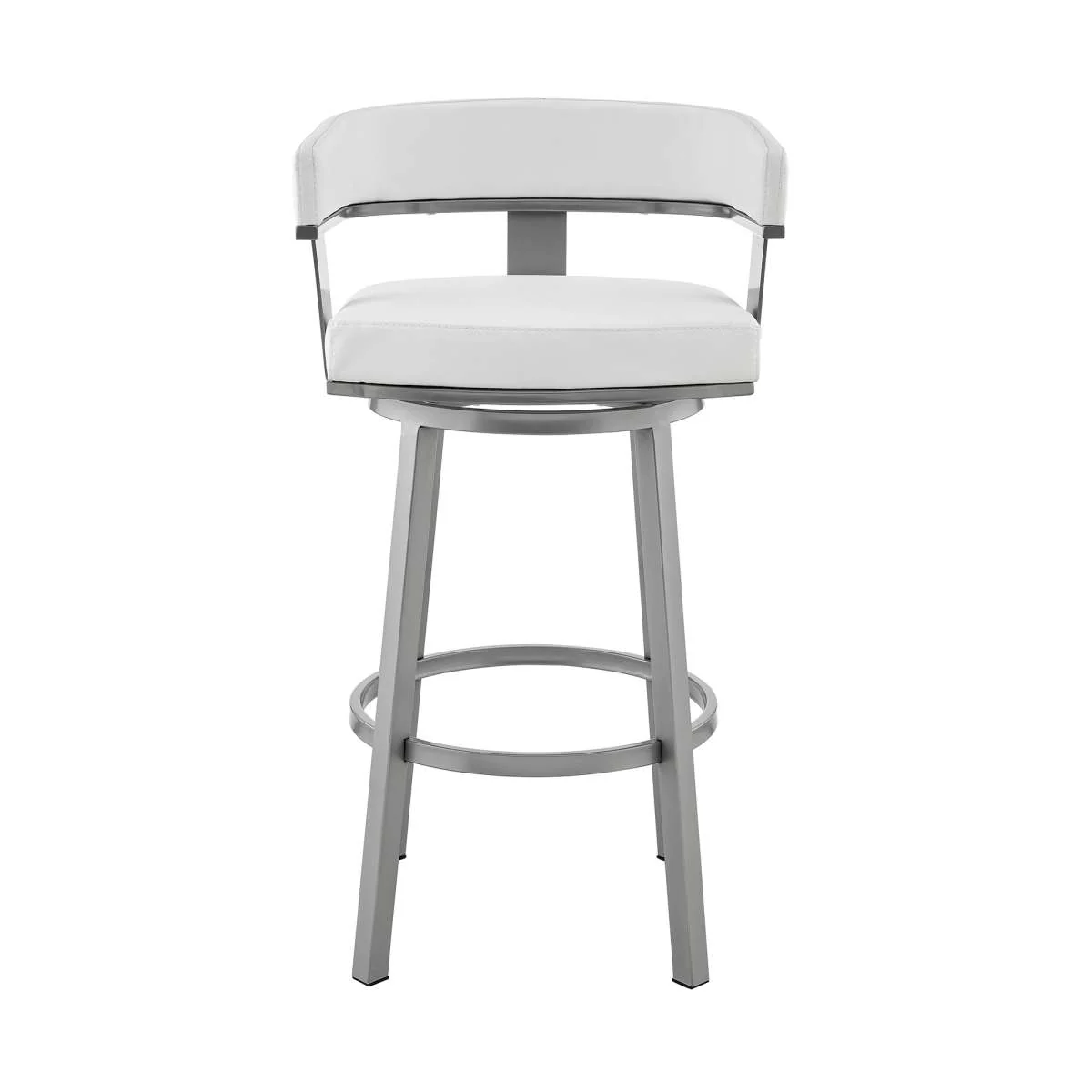 Cohen 26" Counter Height Swivel Bar Stool in Silver Finish with White Faux Leather By Armen Living - Image 2