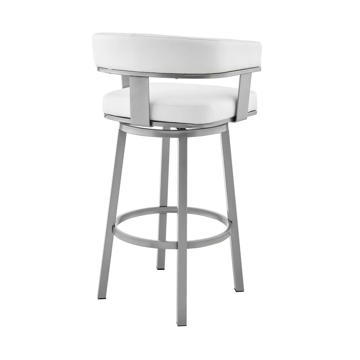 Cohen 26" Counter Height Swivel Bar Stool in Silver Finish with White Faux Leather By Armen Living - Image 3