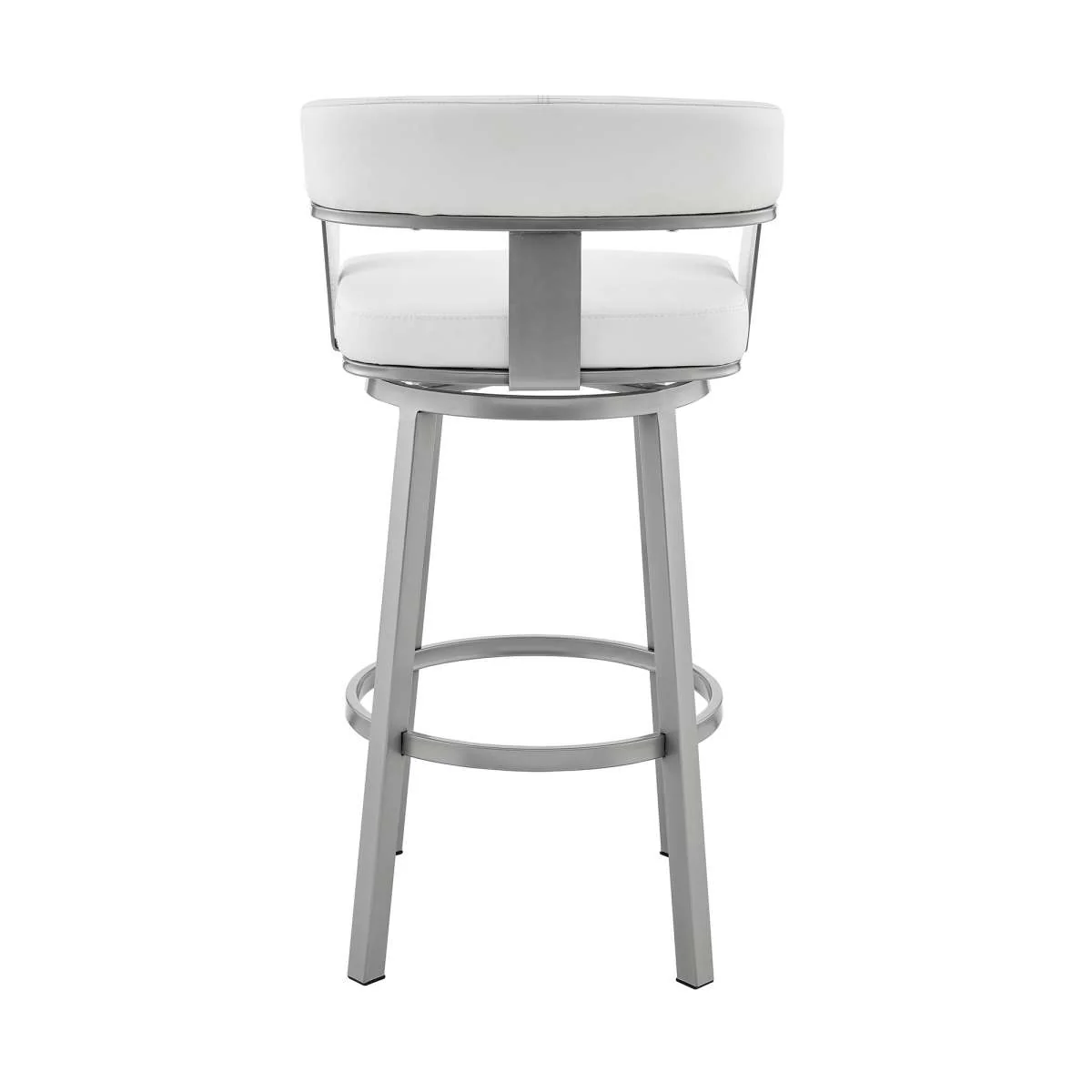 Cohen 26" Counter Height Swivel Bar Stool in Silver Finish with White Faux Leather By Armen Living - Image 4