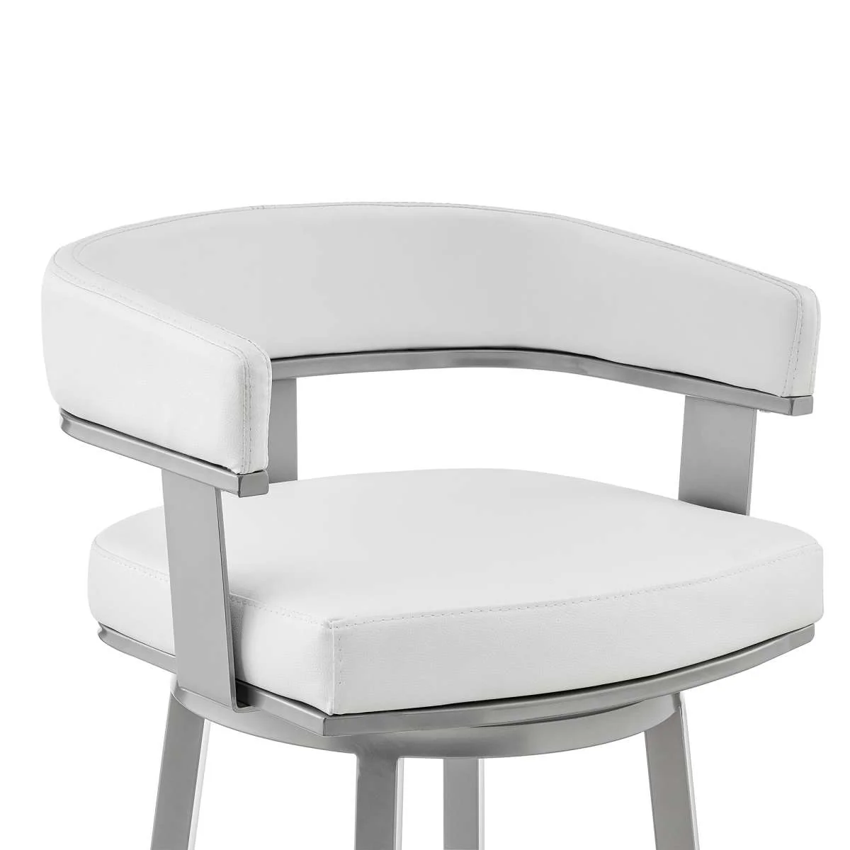Cohen 26" Counter Height Swivel Bar Stool in Silver Finish with White Faux Leather By Armen Living - Image 5