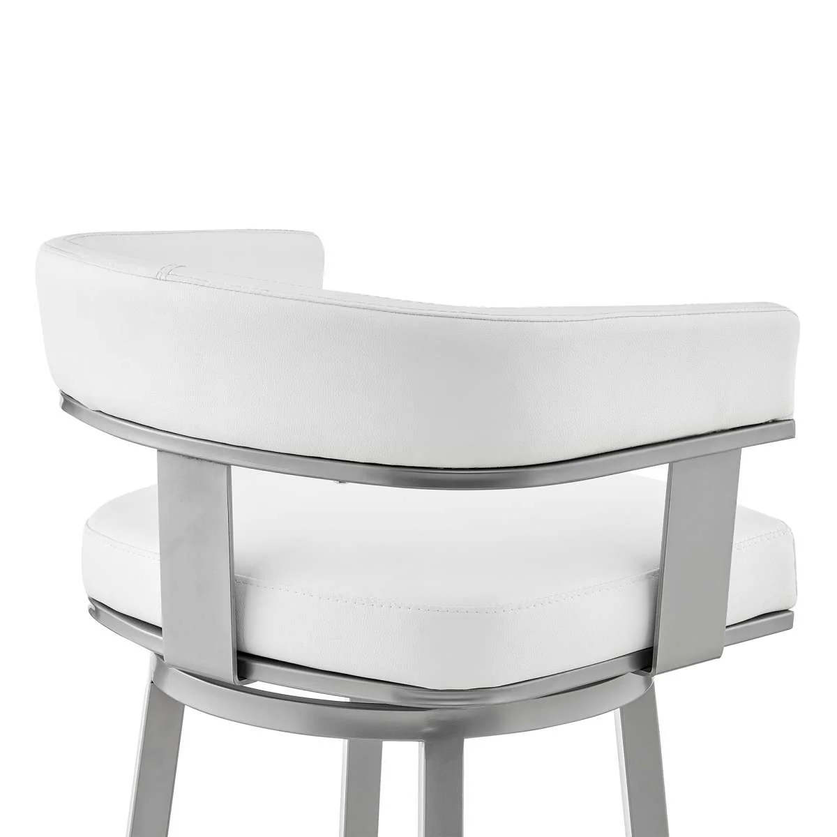 Cohen 26" Counter Height Swivel Bar Stool in Silver Finish with White Faux Leather By Armen Living - Image 6