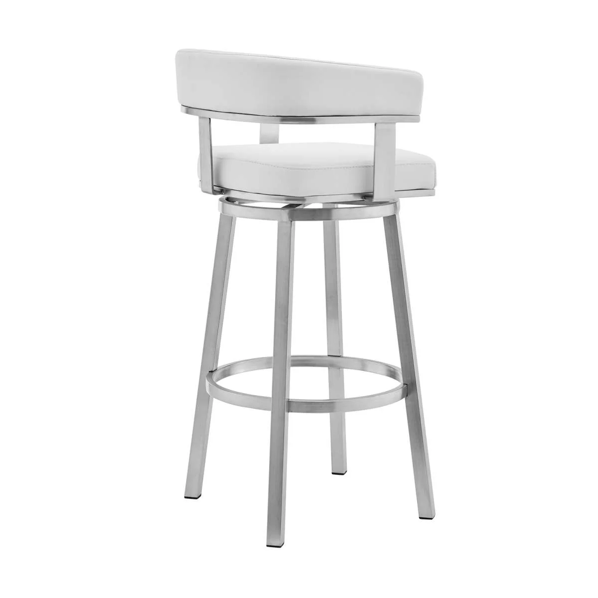 Cohen 26" White Faux Leather and Brushed Stainless Steel Swivel Bar Stool By Armen Living - Image 4